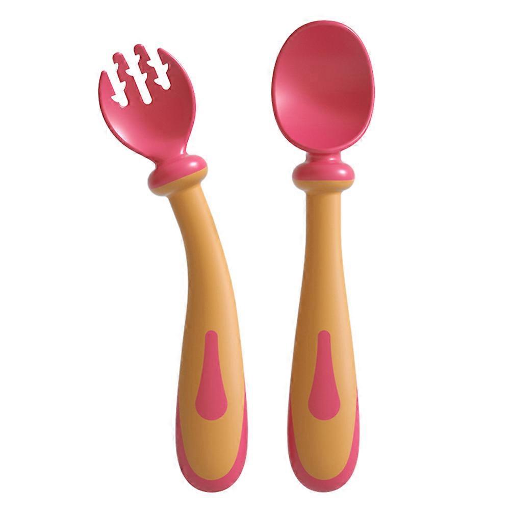 1 Set Fork and Spoon Eating Training Utensils, Durable & Flexible Design with Storage Box, Safe Tableware for Kids