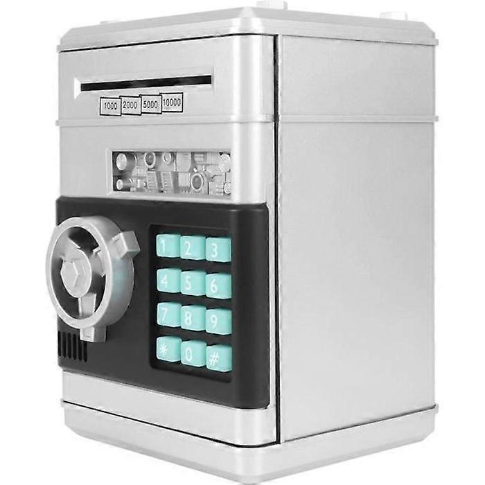 Fydun Money Bank Electronic Piggy Bank Simulation ATM Password Money Box Coin Box Gift for Kids(Silver)