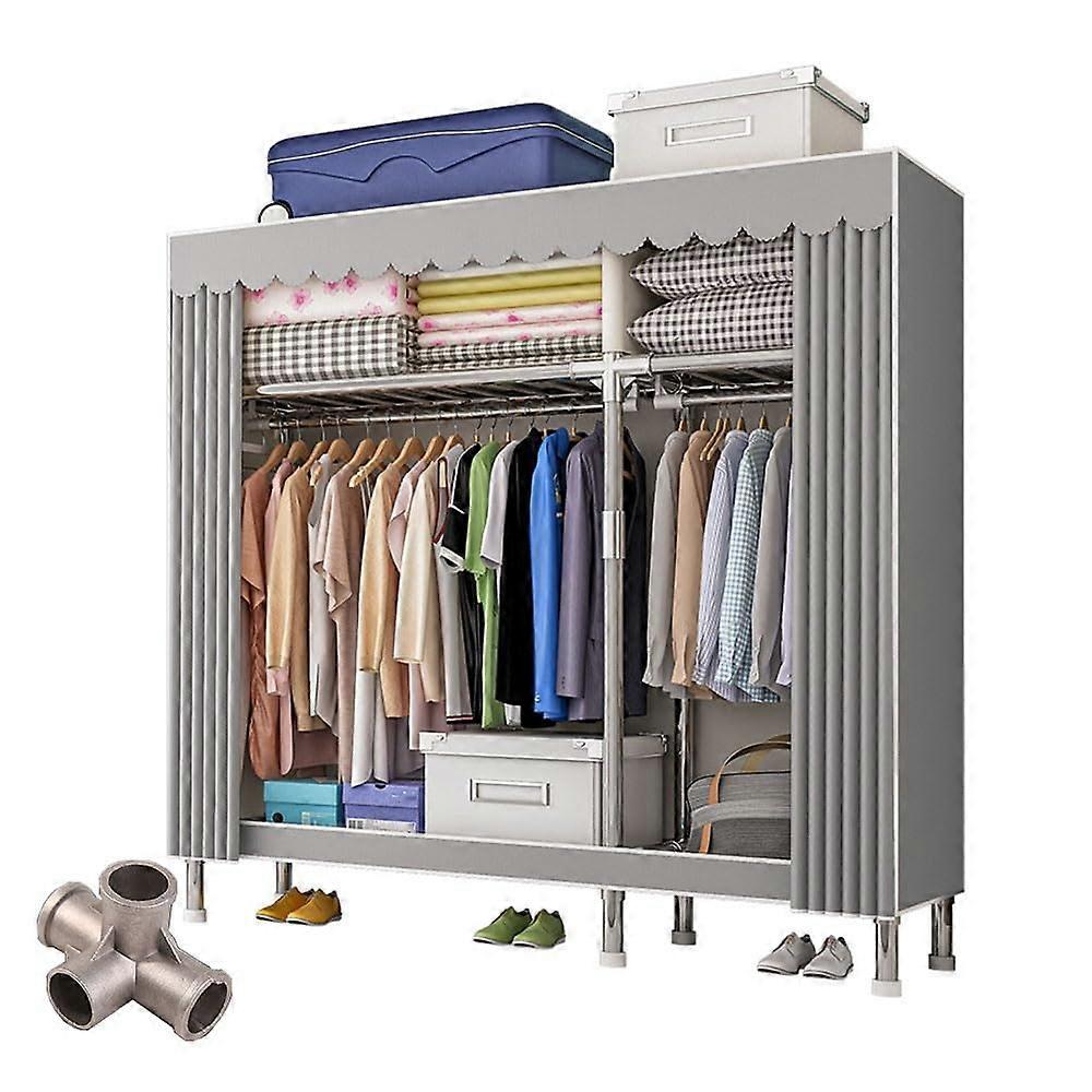 Canvas Wardrobe,Portable Wardrobe Clothing Storage Organiser,Large Capacity,Metal Structure,Alloy Ferrule,Durable 173x46x126cm
