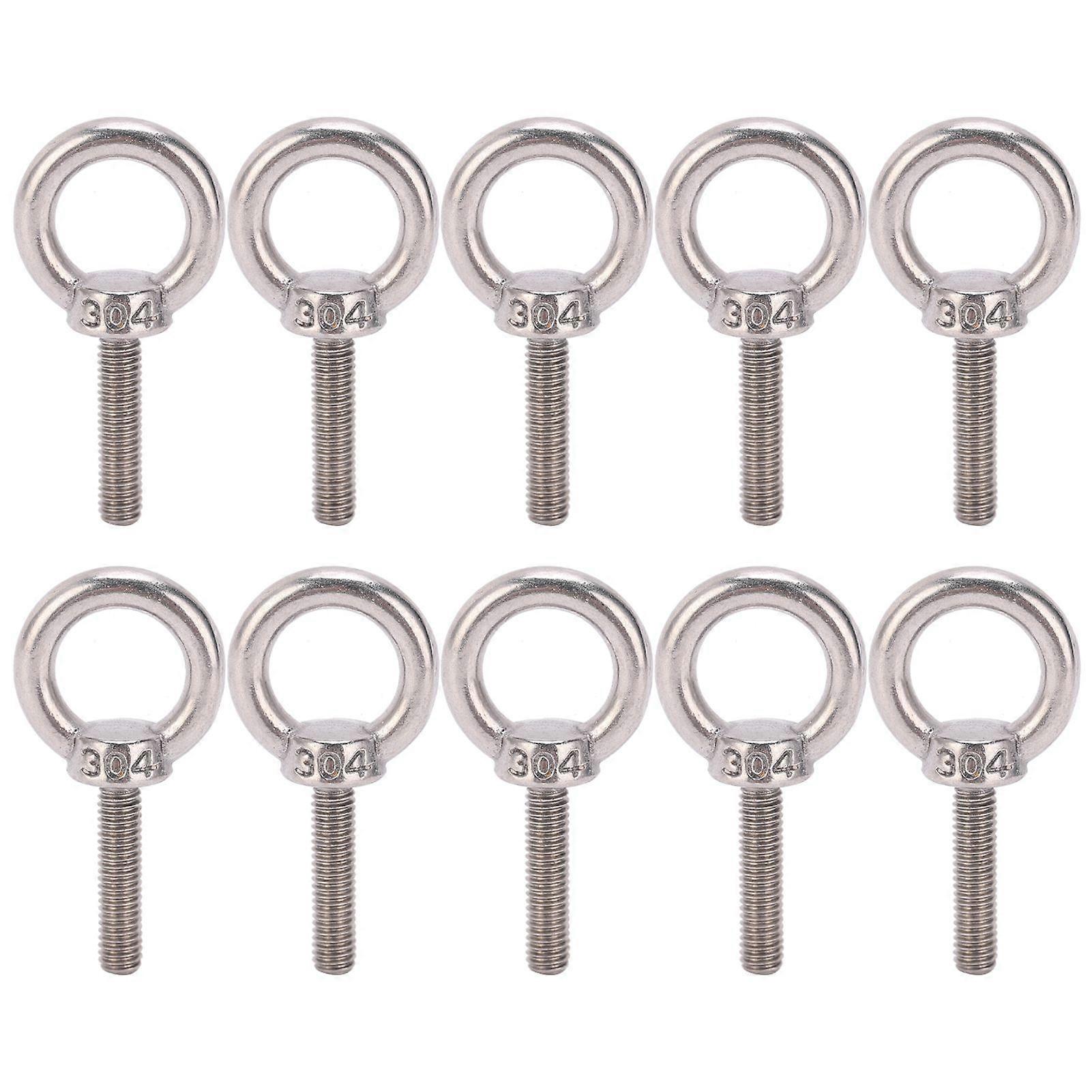 10Pcs Eye Bolt 304 Stainless Steel Lifting Round Ring Screw Fastener Hardware M6x25