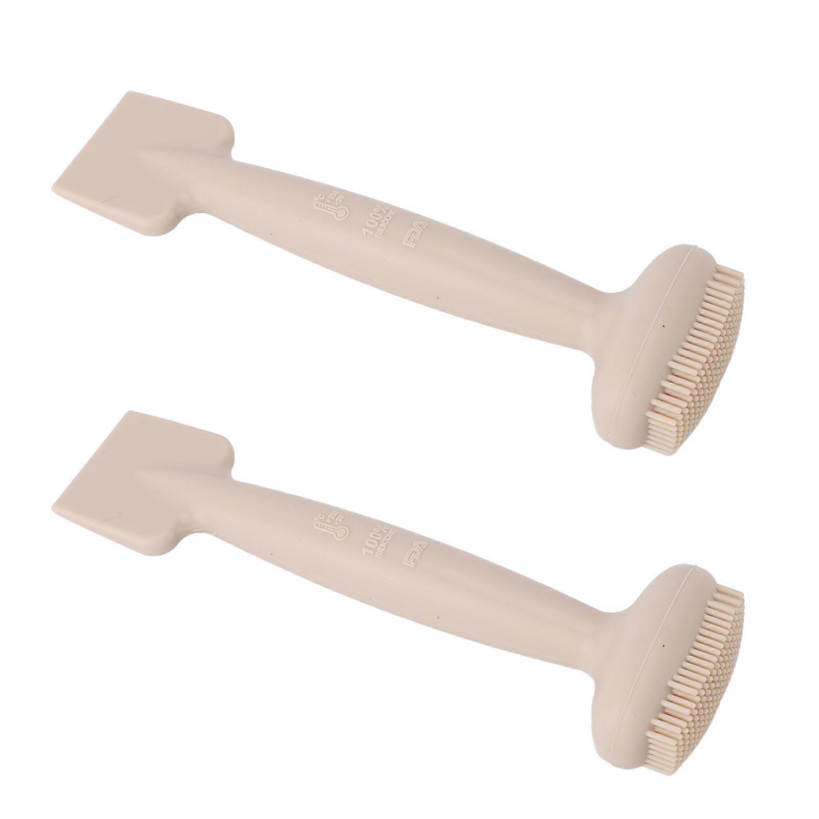 2pcs Silicone Double-Ended Face Mask Brush Cleansing Tool Milk Tea