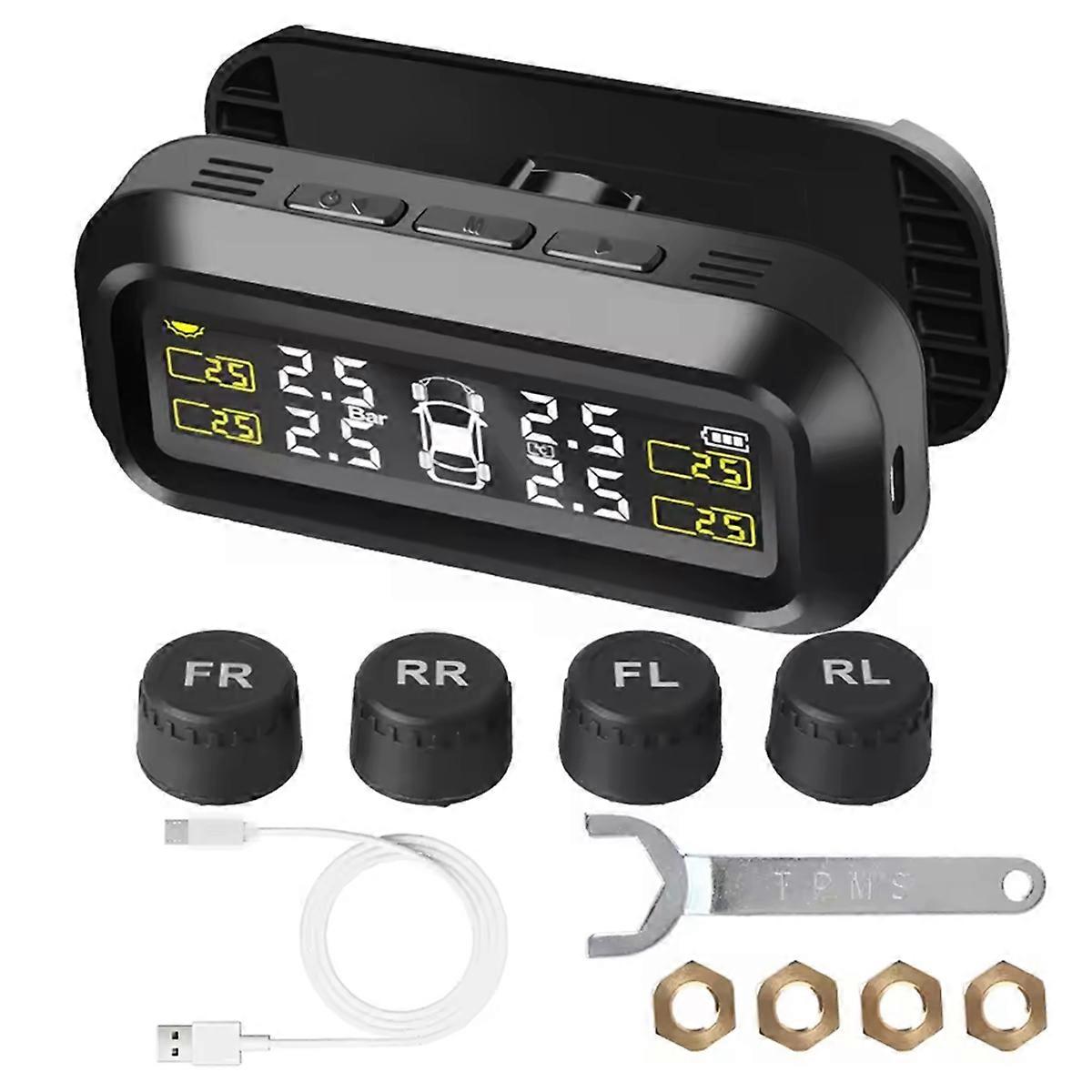 Tire Pressure Monitor System Temperature Warning Save with 4 External Sensors Solar TPMS Car Tyre Pressure Monitor