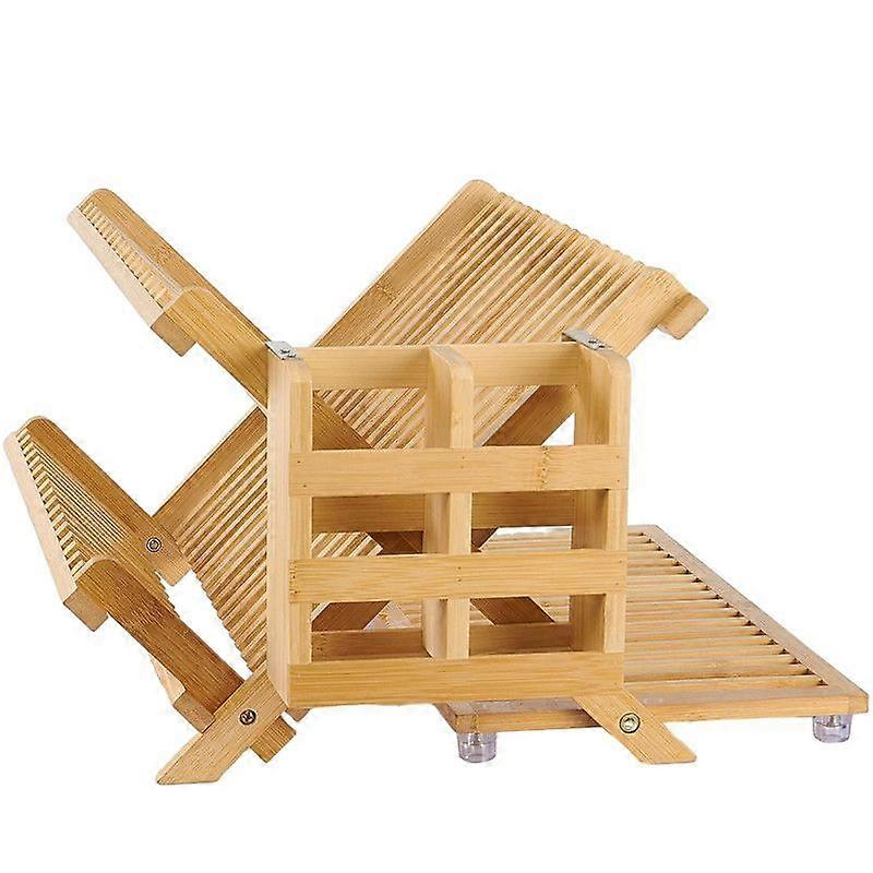 Utensil Holder, Collapsible Wooden Dish Drainer Rack