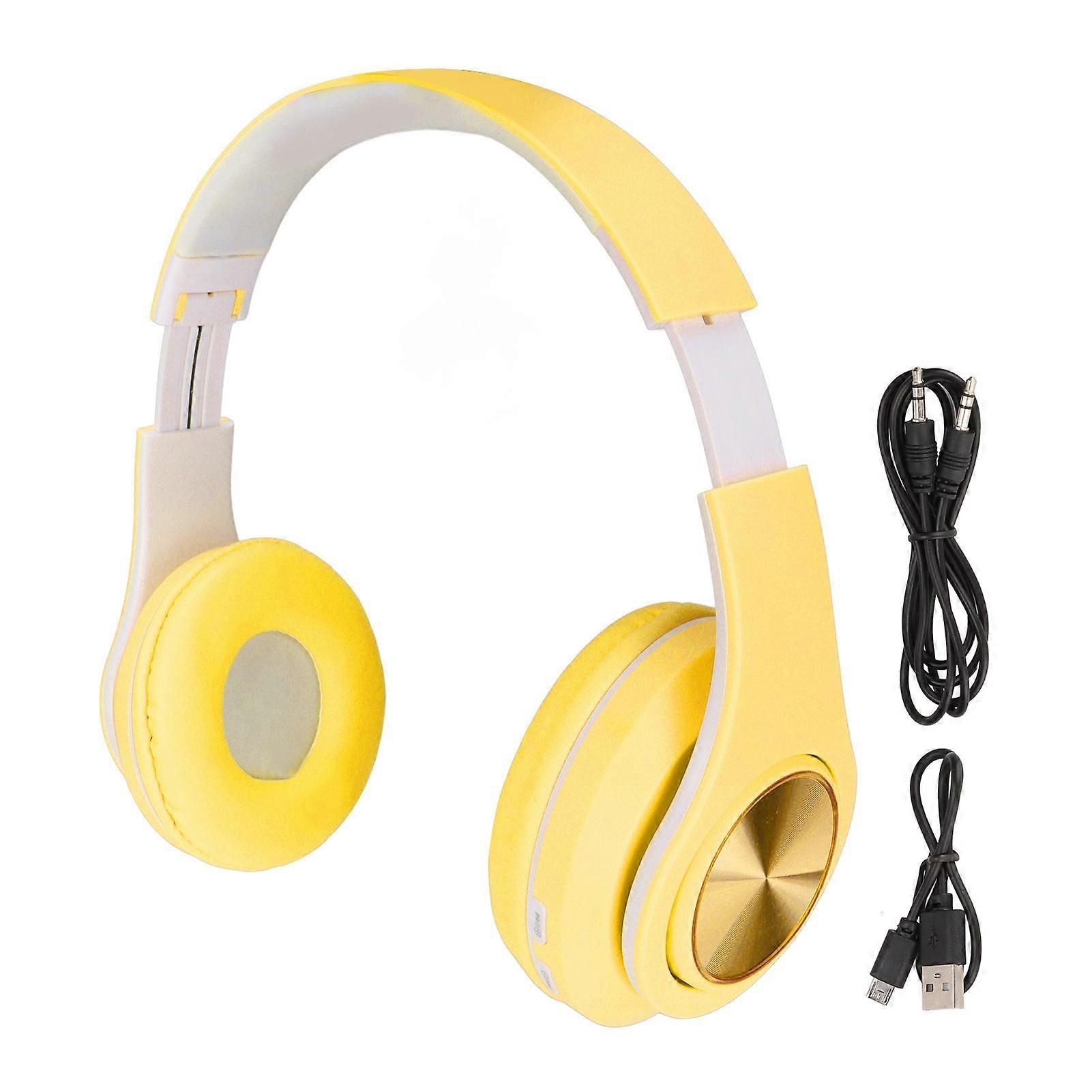Bluetooth Headset Noise Reduction Foldable Over Ear Wireless Headphone with Colorful Light for Phone Laptop Yellow