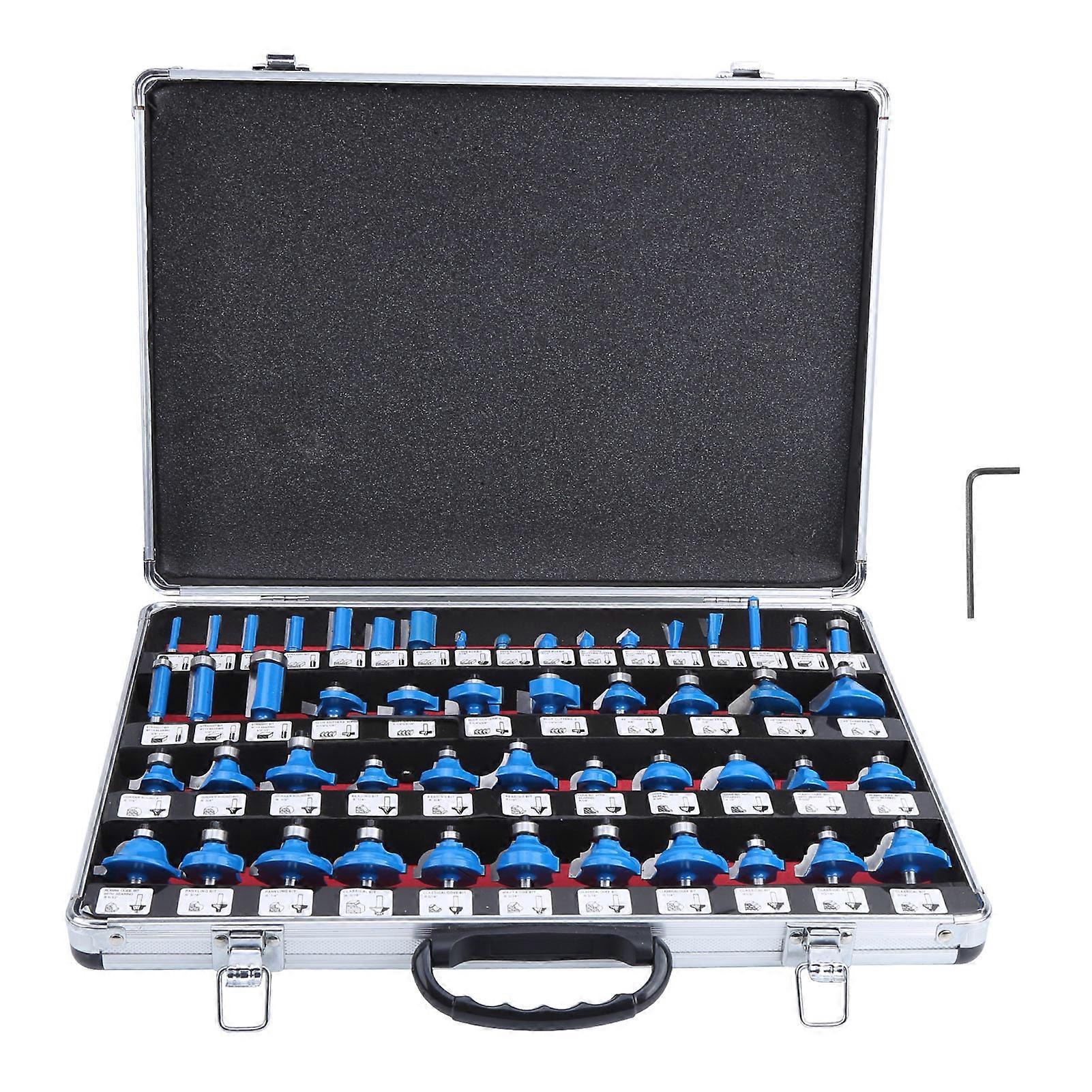 Ensemble de 50 fraises à défoncer bleues à double tranchant, outils de coupe pour le travail du bois, tige de 6,35 mm
