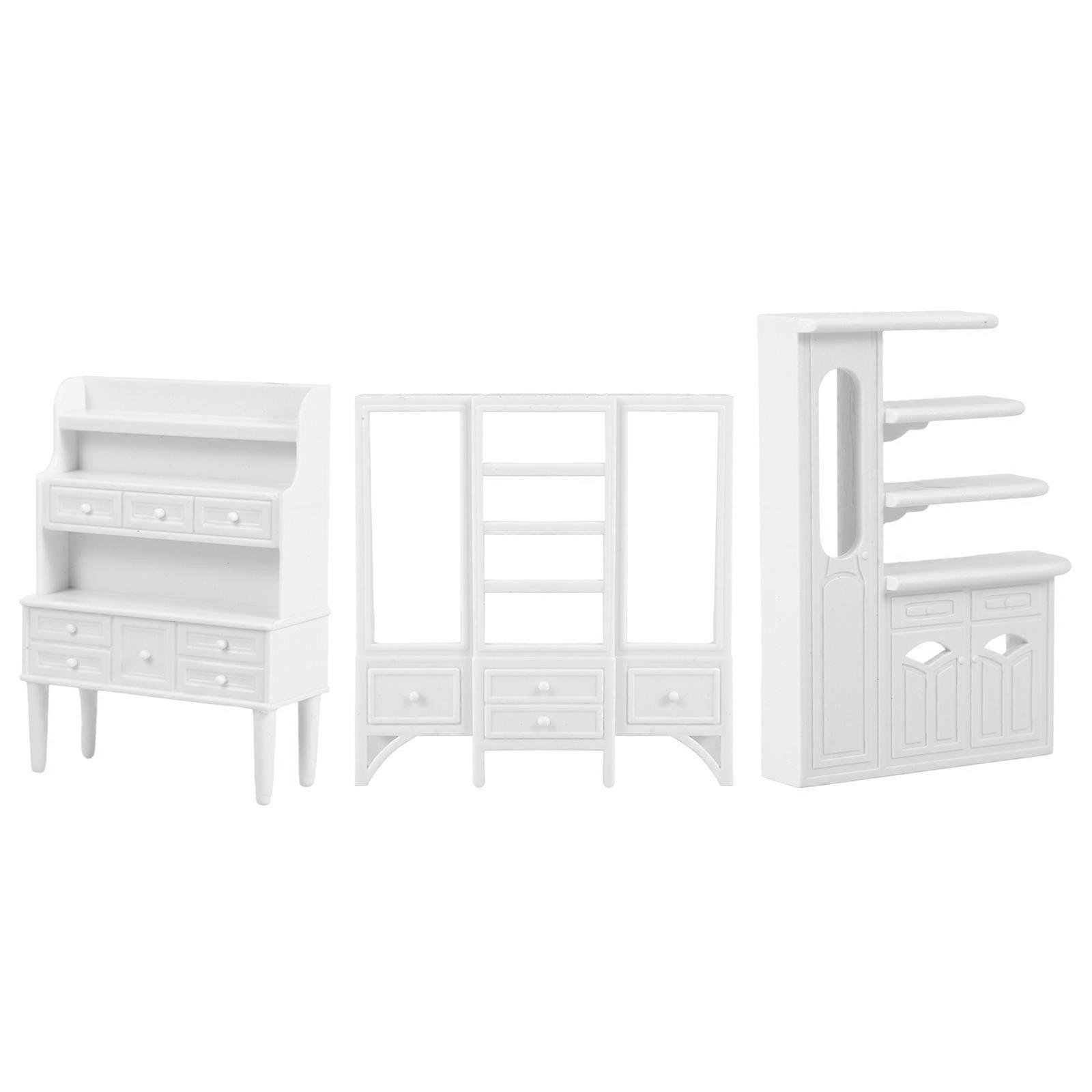 Miniature Furniture Cabinet Model for Decoration 15Pcs White ABS Set