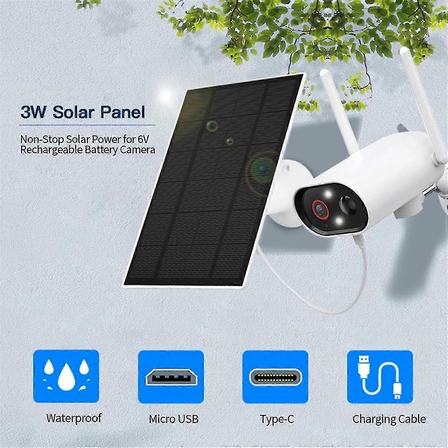 3W Solar Panel for Security Cameras, Built-in Rechargeable Battery