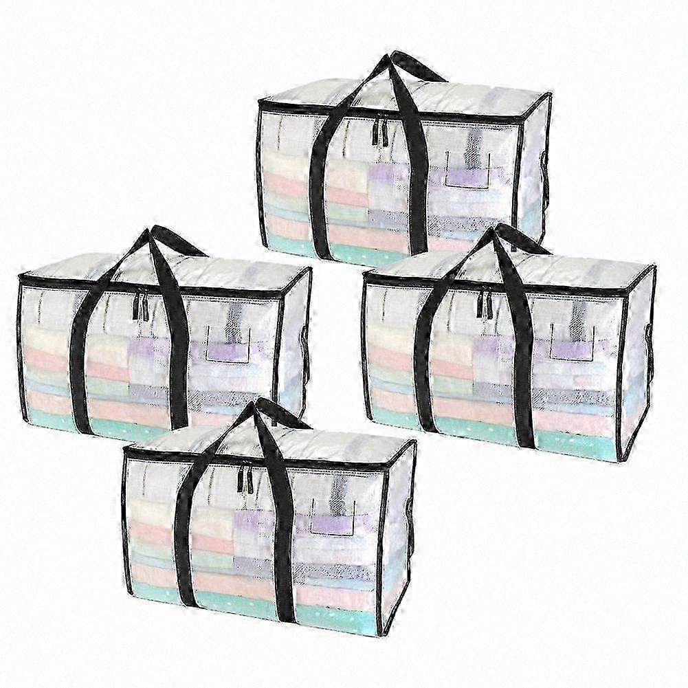 Durable Clear Storage Bags - 4 Pack 90L Waterproof Moving Bags with Reinforced Handles and Zip Closure Semi-Transparent Organizer Solution