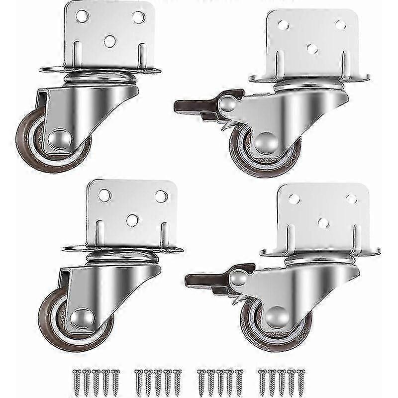 Set Of 4 Small Swivel Furniture Casters, 25mm With Brake, L-shaped Mounting Plate, Suitable For Furn