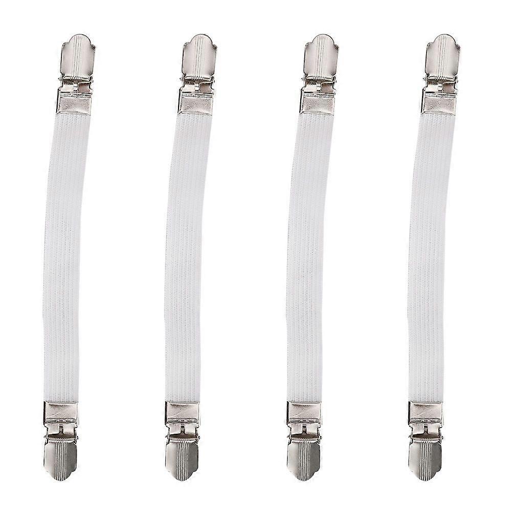 4pcs Elastic Crisscross Bed Mattress Sheet Straps Double Head Clips Gripper Holder Fasteners SuspenderWhite
