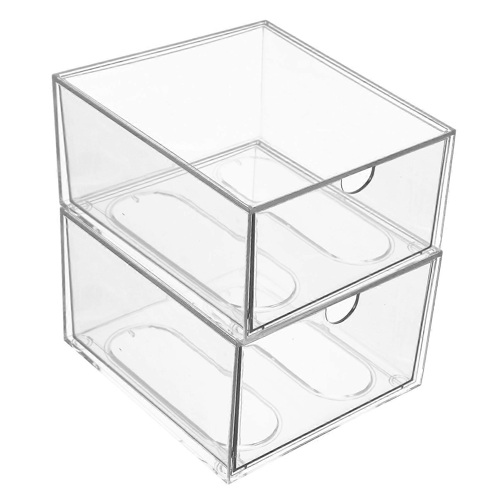 Transparent Stackable Clear Storage Drawers for Makeup 2Pcs Organizer Set