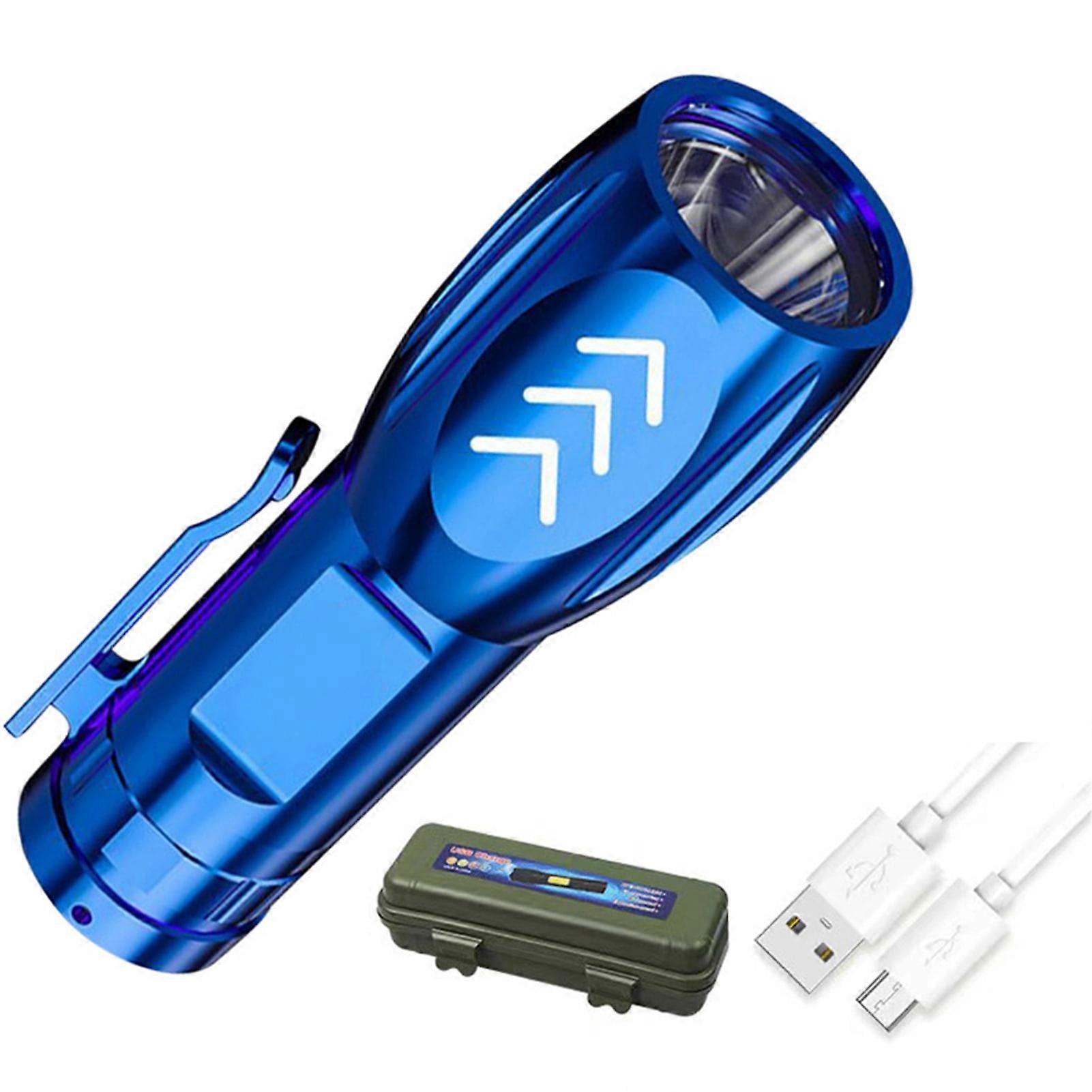 LED Flashlight High Lumens Waterproof USB Charging Lightweight Portable Powerful Emergency Flashlight-Blue,B