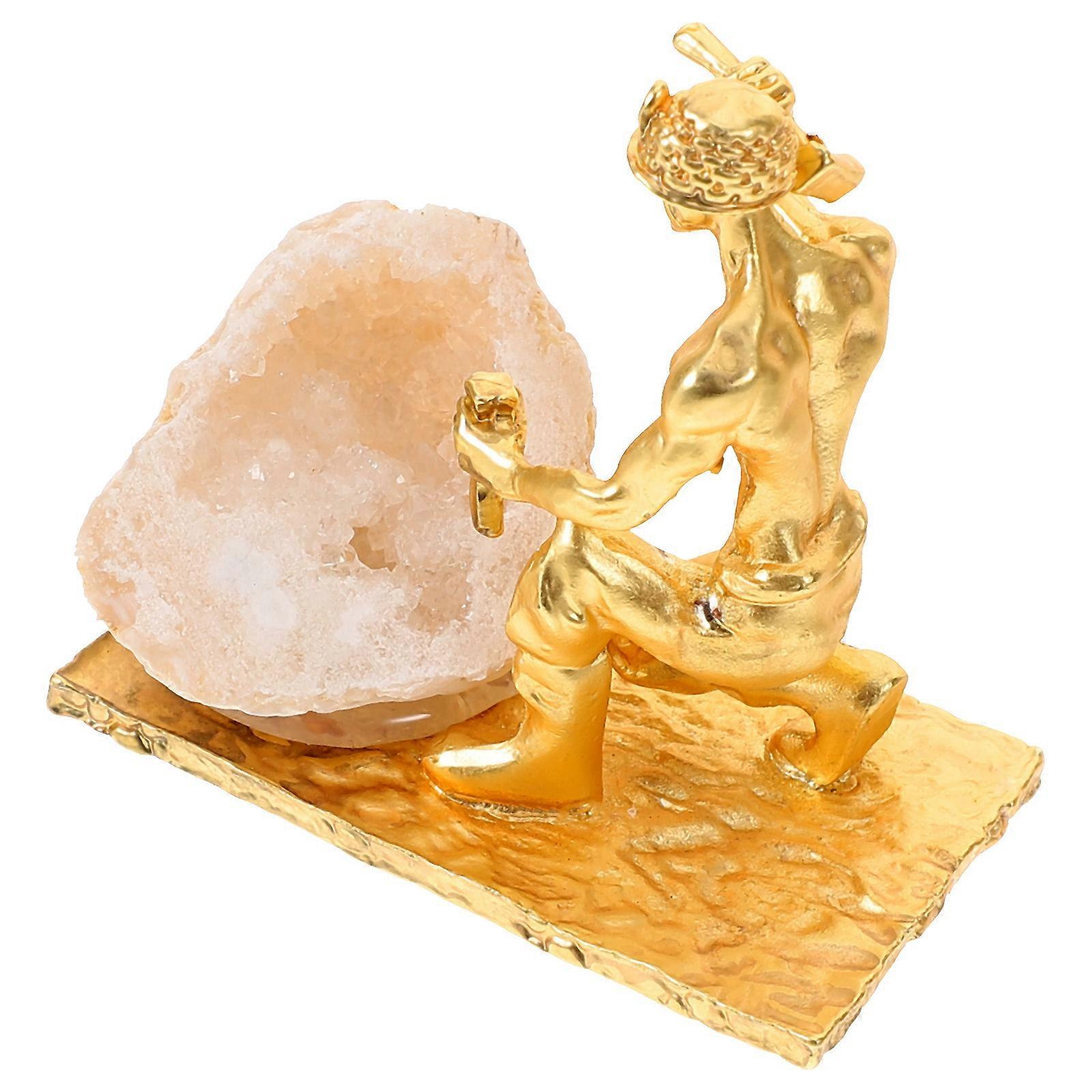 Miner Cluster Golden Miner Statue for Decoration 3Pcs Metal Ornament