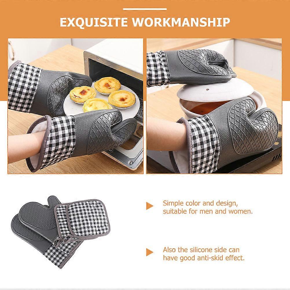Protective Oven Mitts For Home Cooks And Bakers 3 Sets Grey Heat Resistance Gloves For Dinner Parties