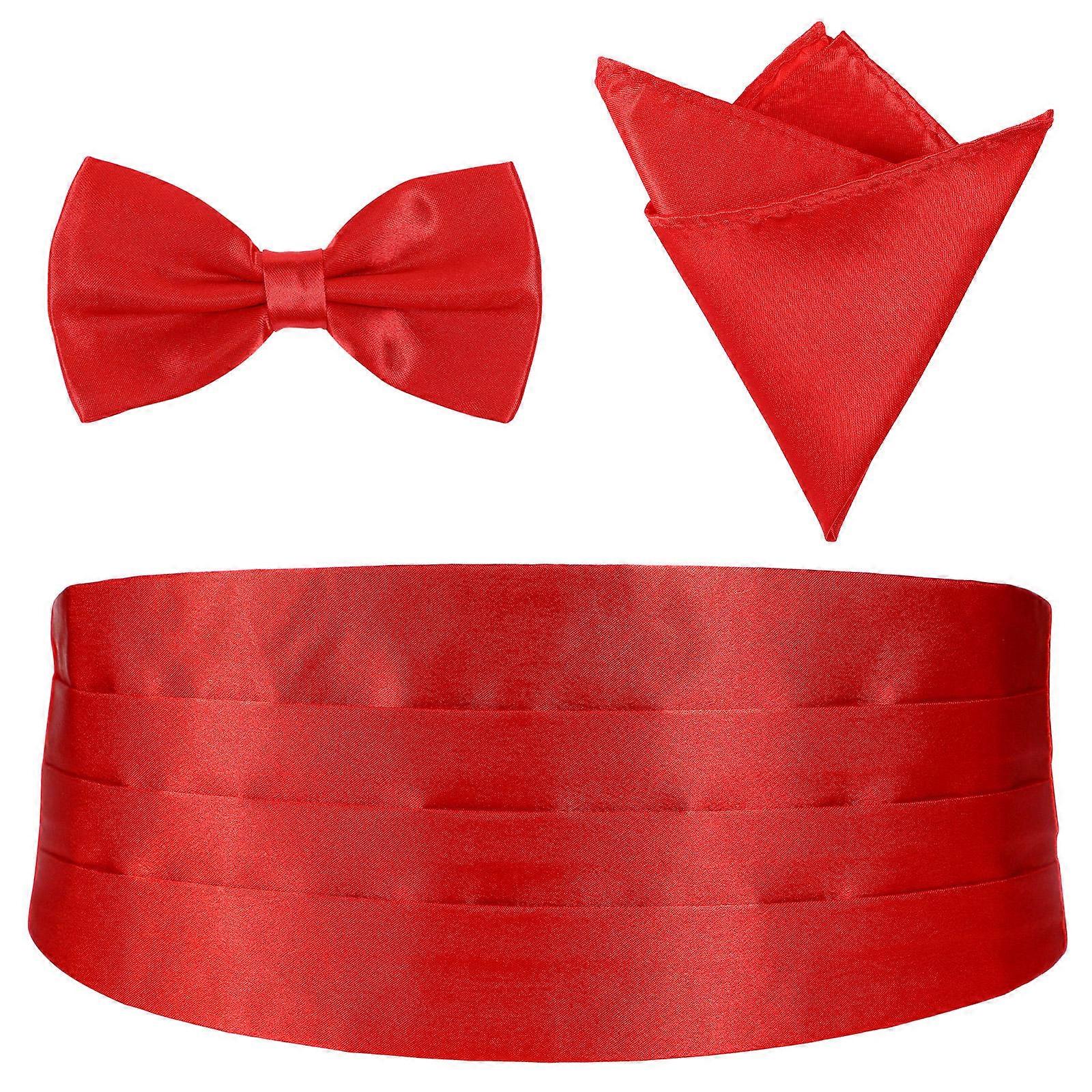 Red Cummerbund Bow Tie Set for Men 6Pcs Accessories