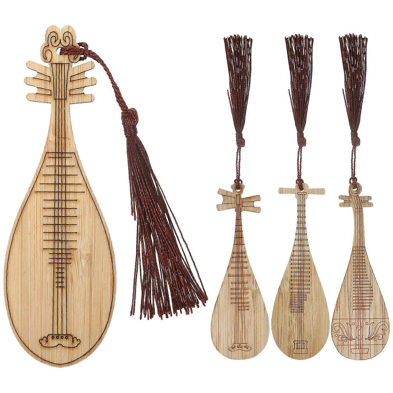 Unique Pipa Shape Bamboo Bookmarks 12Pcs Ideal For Bag Ornament Home Office Gifts