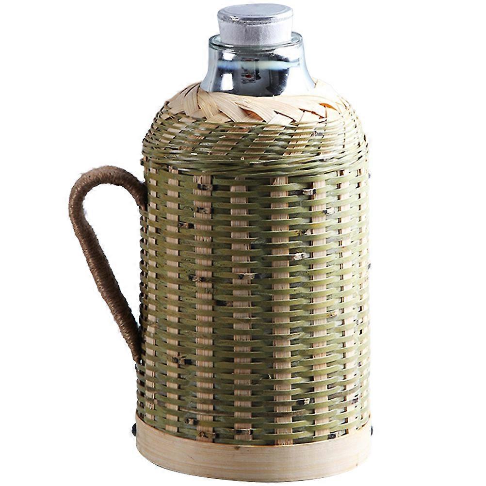 Water Jug Insulated Bamboo Woven Flask for Home Use Hotel Use and Office Use in Green 1Pack
