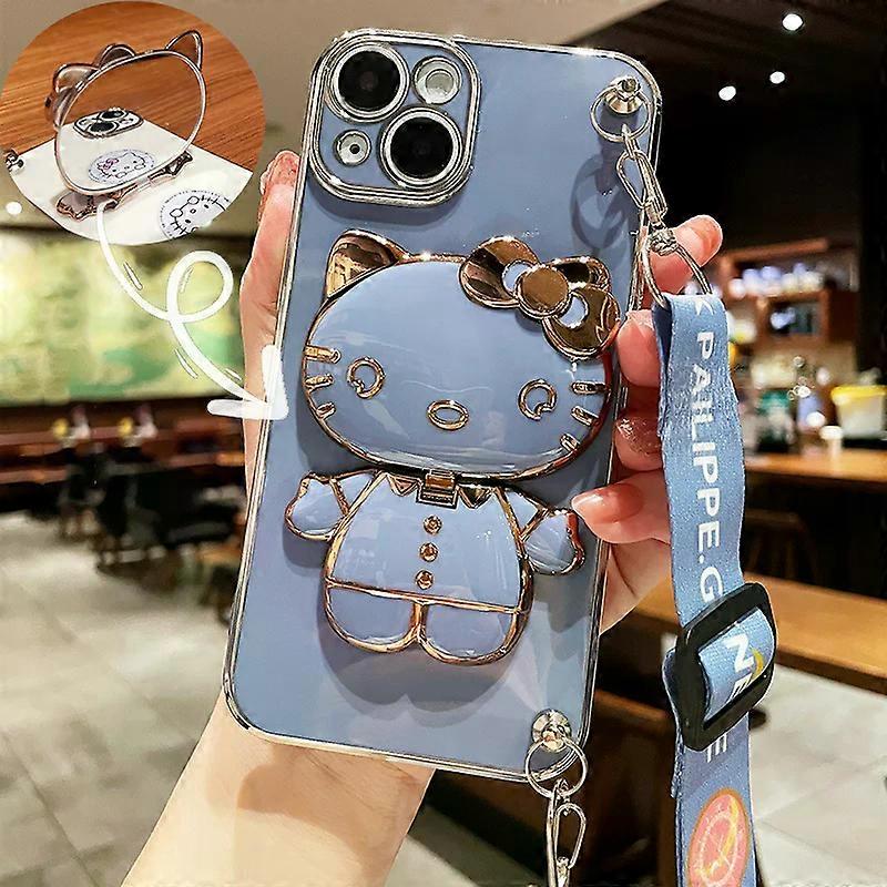 Hello Kitty Holder Bracelet Strap Lanyard Plating Phone Case For iPhone 15 14 13 12 11 Pro Max Mini XR XS X 8 7 6S Plus SE 2020
