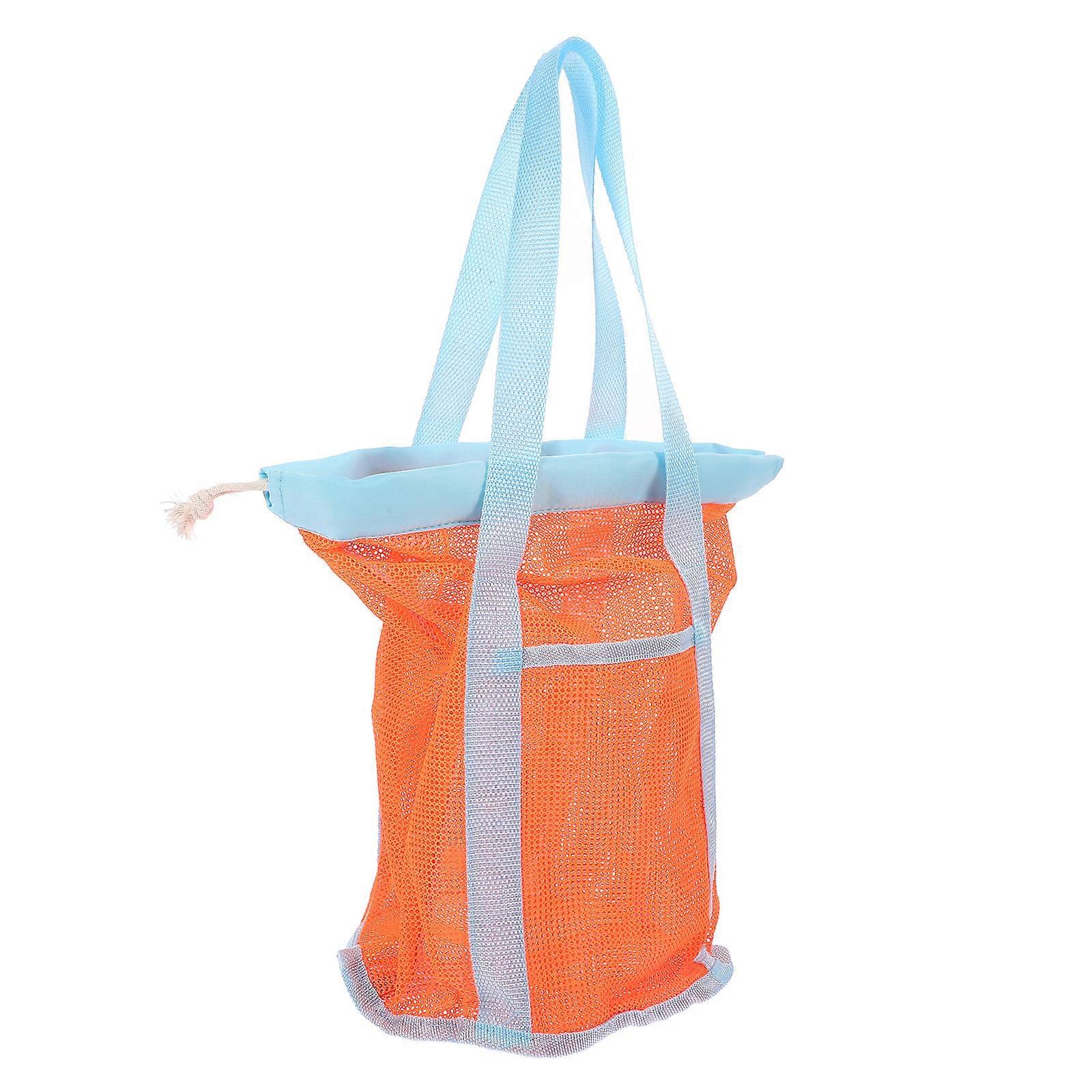 Drawstring Beach Bag Mesh for Storage Handheld Orange Nylon Tote