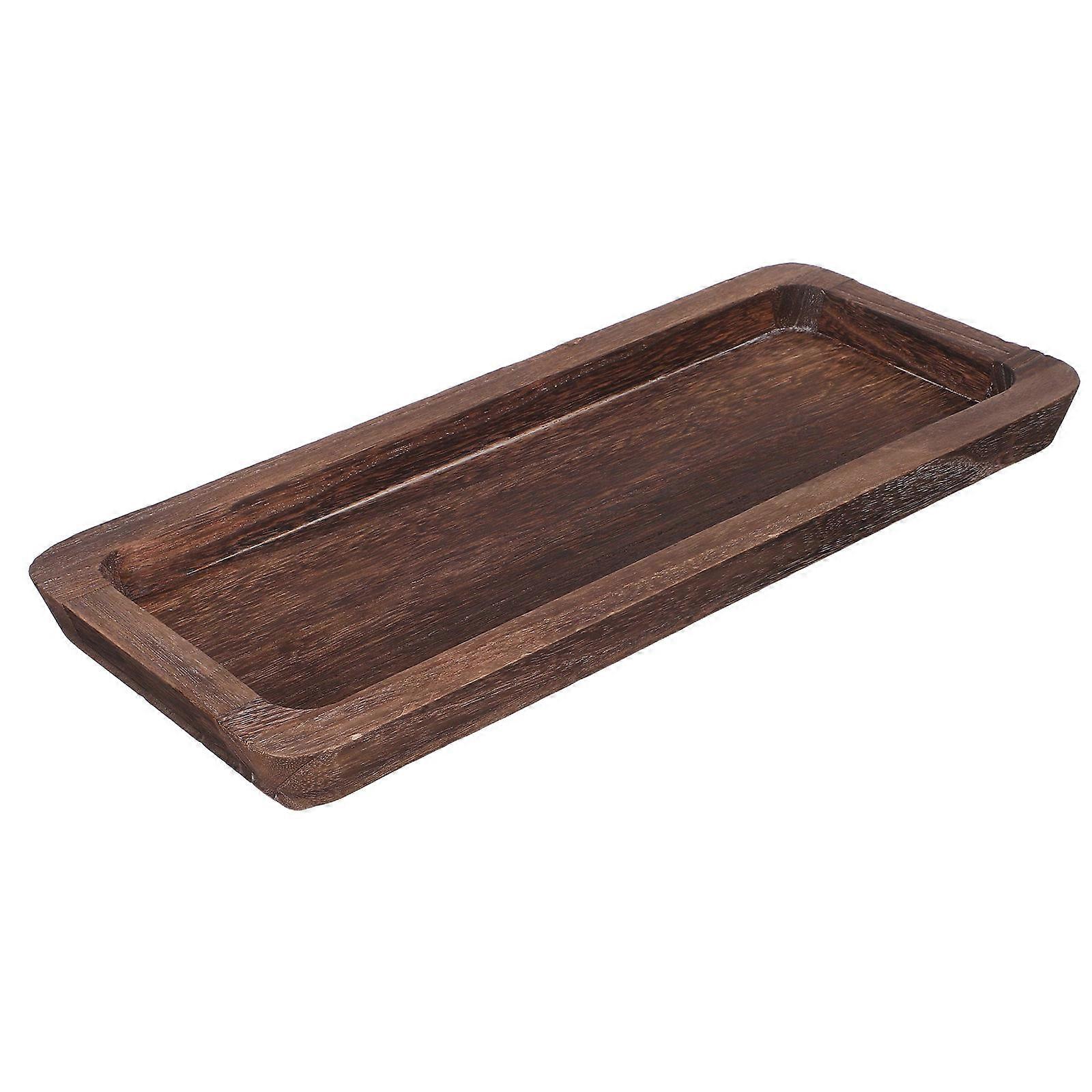 Brown Wooden Tray for Candle Decorative Serving with Construction 4Pcs