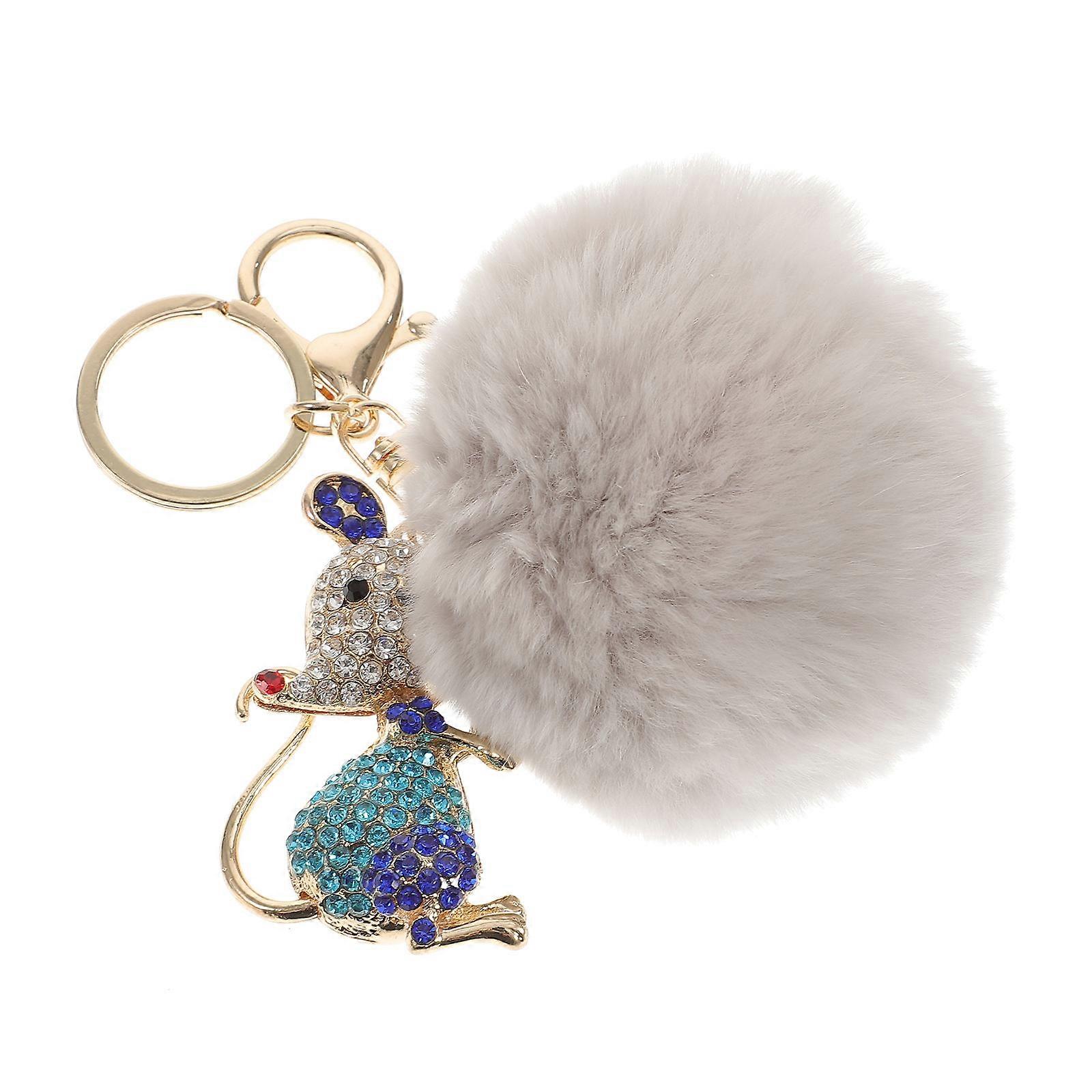 Automotive Keychains Plush Mouse Key Ring with Rhinestone
