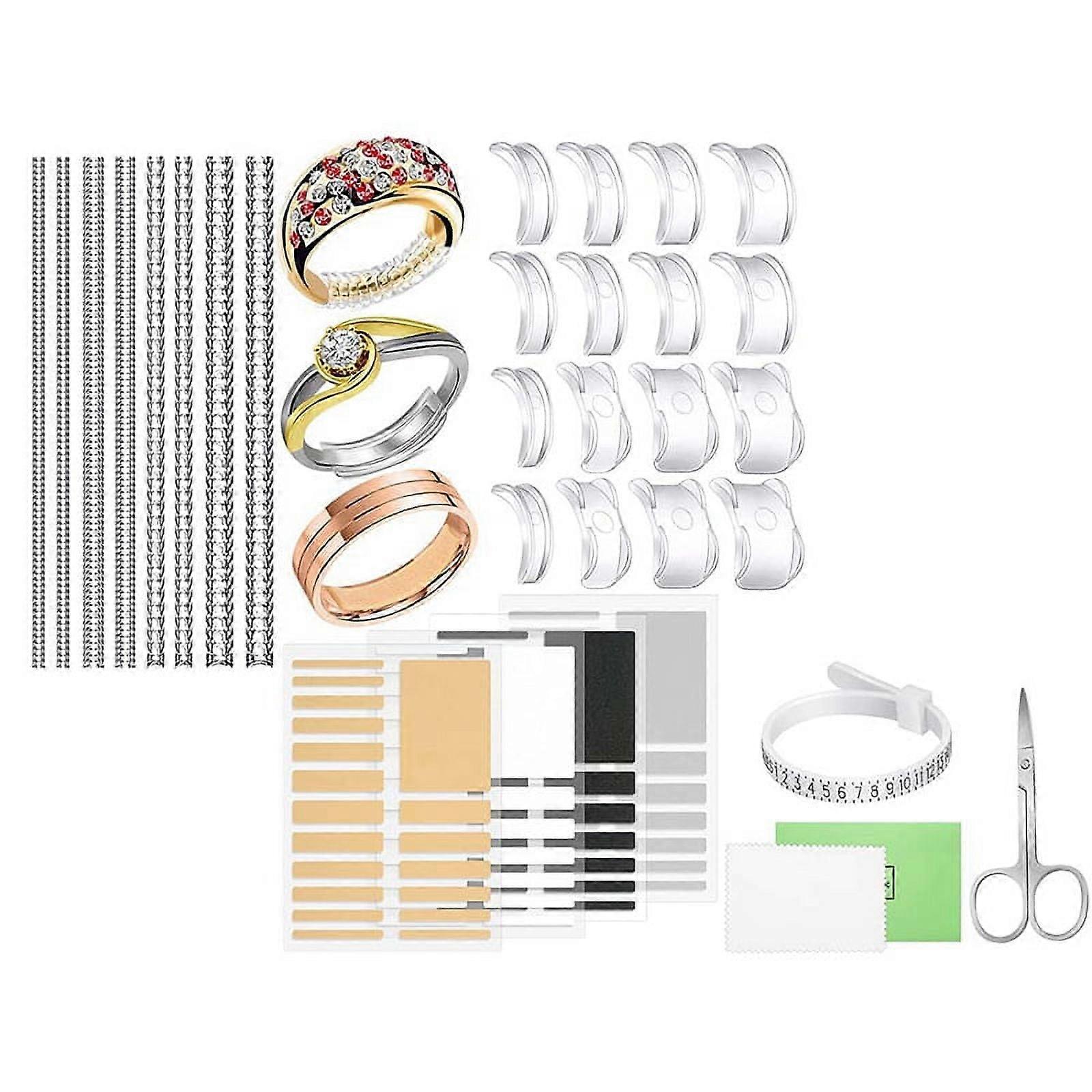 with Ring Size Measuring Tool for Loose Rings,Plug-in Invisible Ring Spiral Silicone Tightener