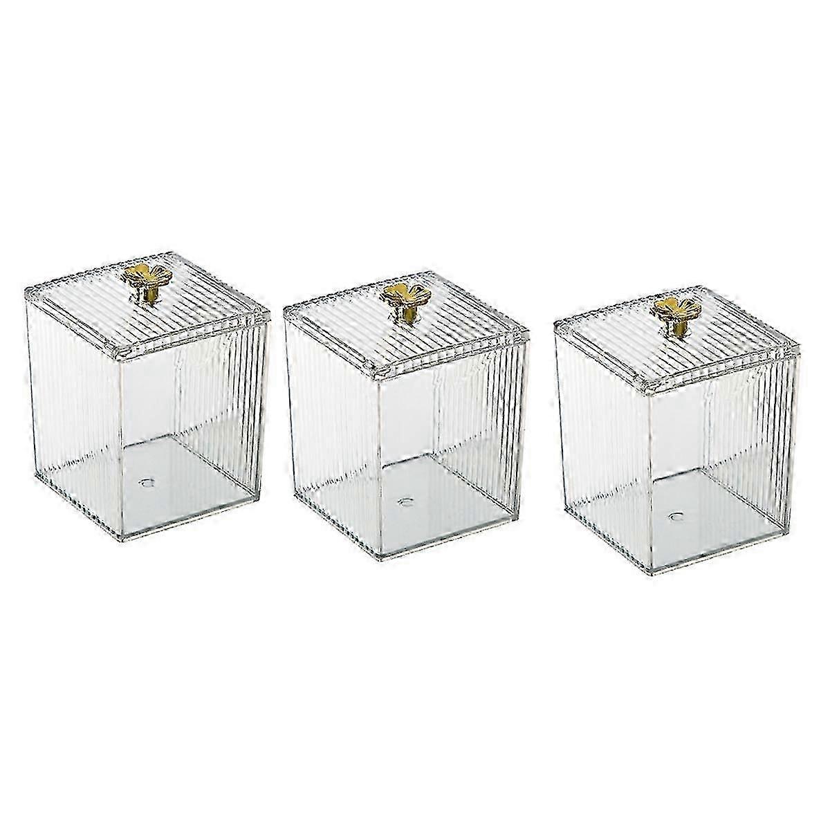 Clear Q-Tip Holder Dispenser Canister Storage Box Set with Lid for Cotton Balls, Swabs, Rounds 25-26