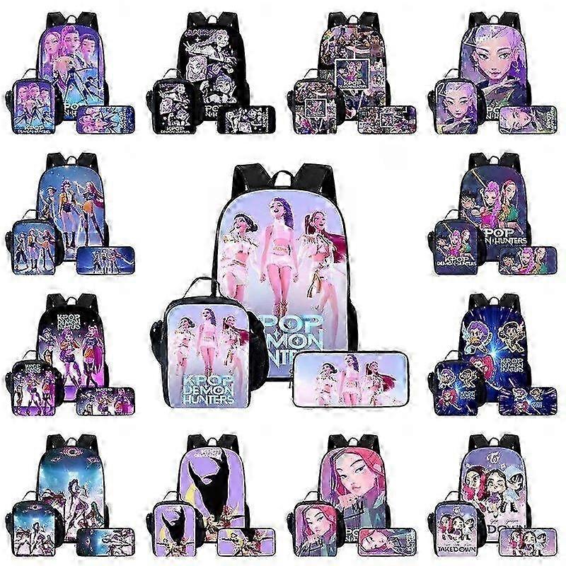 Mochila Kpop Demon Hunters - Conjunto de mochila escolar com lancheira e estojo