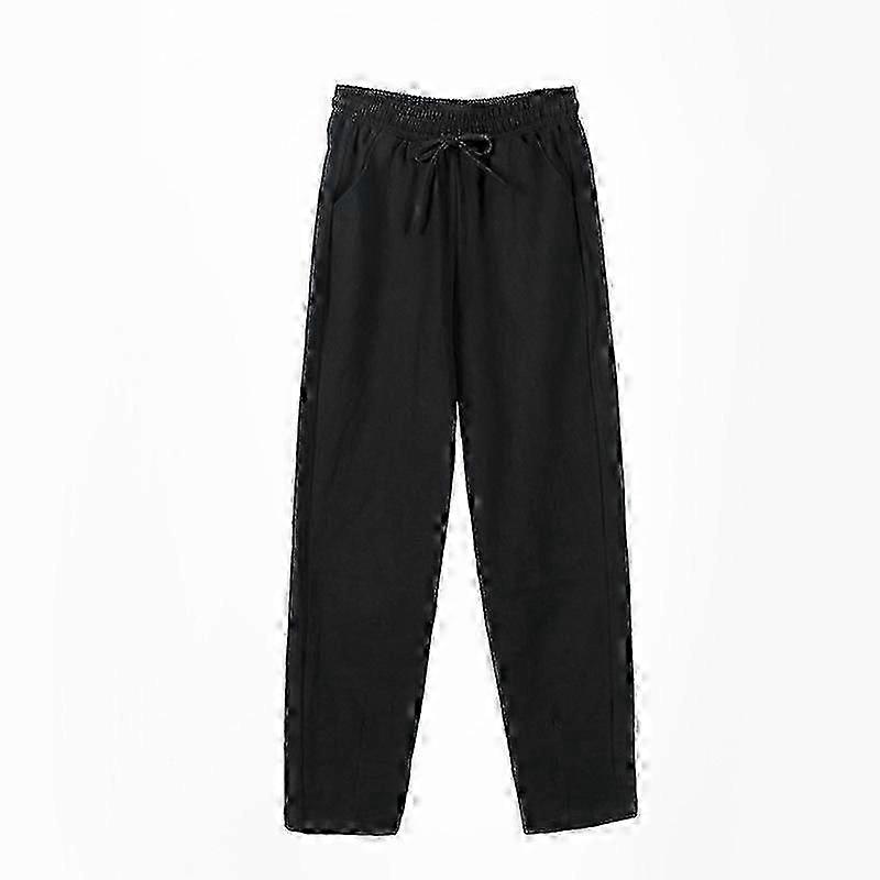Women's Solid Color Elastic Waist Ankle Pants - Pure Cotton Summer Trousers with Pockets