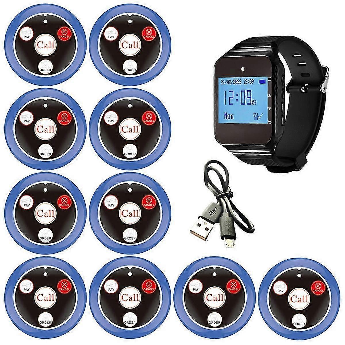 Restaurant Pager Waiter Calling System with Watch Call Button, Blue