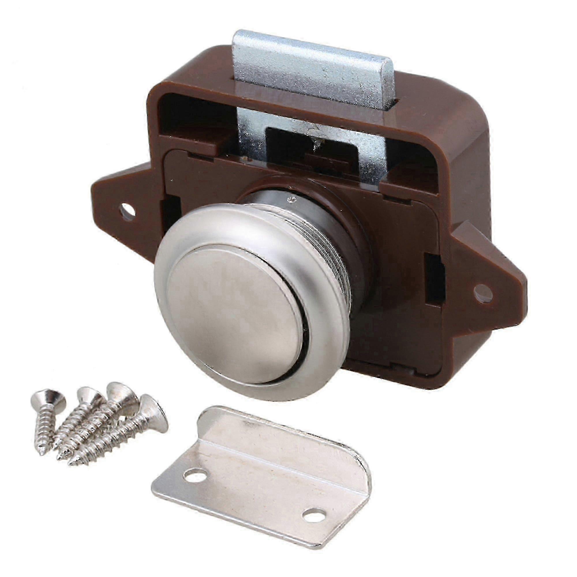 Cabinet Push Button Latch for RV, Camper & Motorhome - Brown/Silver Quality Fitting