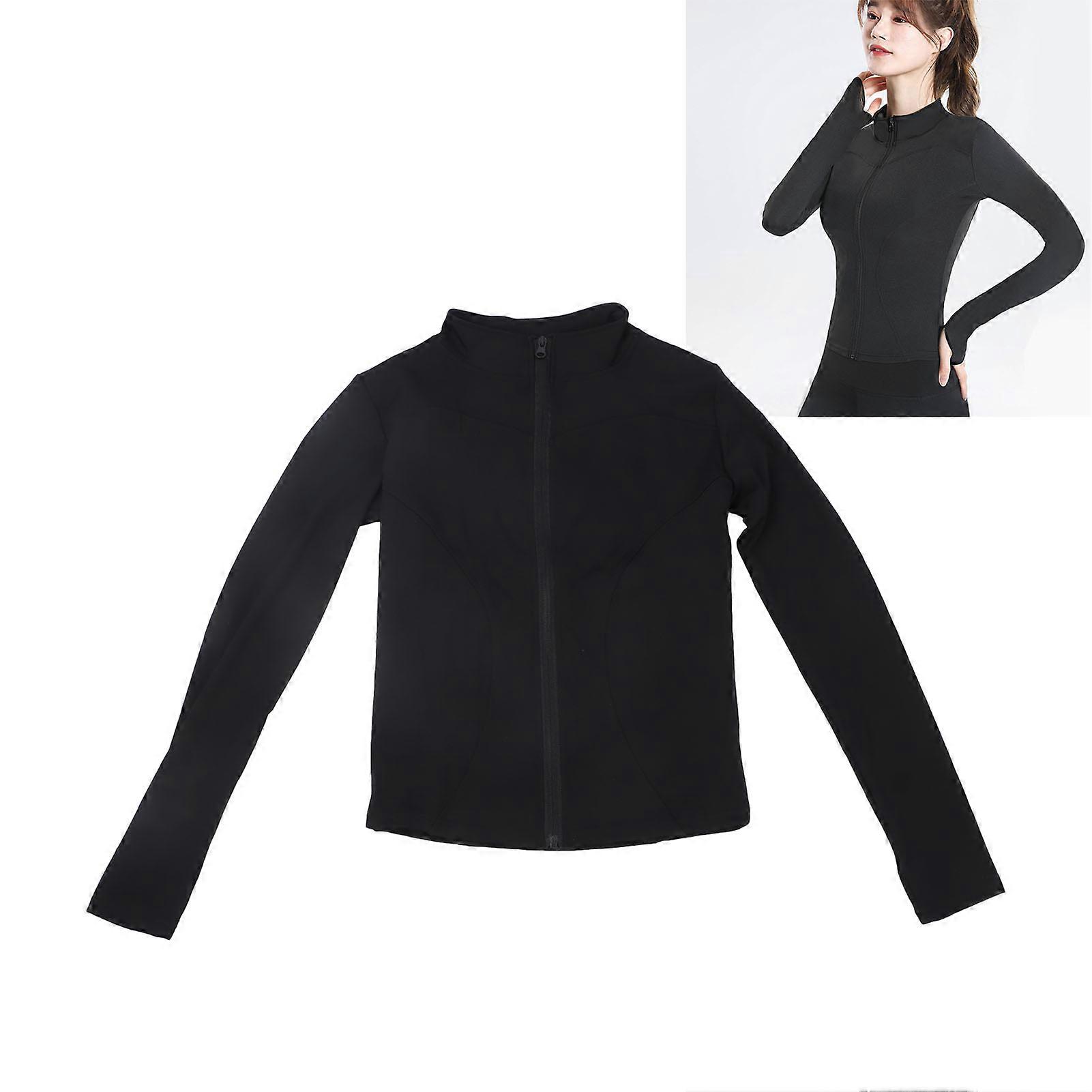 レディースヨガジャケット軽量フルジップランニングジャケットワークアウトスリムフィットヨガスポーツウェア親指穴付きブラックXL