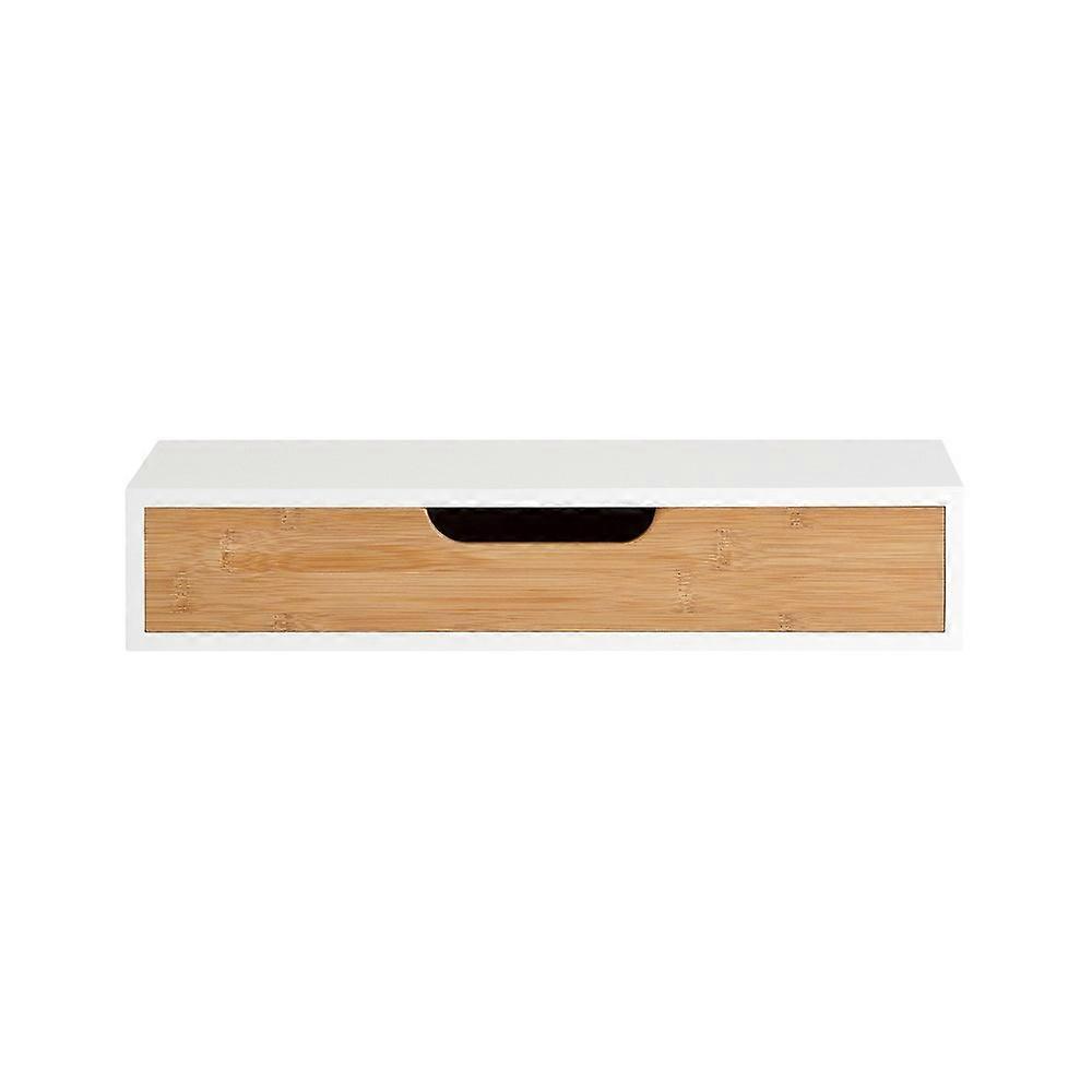SoBuy FRG92-WN, Étagère murale flottante avec tiroir, Étagère de rangement moderne en MDF et bambou pour chambre, salon, couloir, Blanc et naturel ...