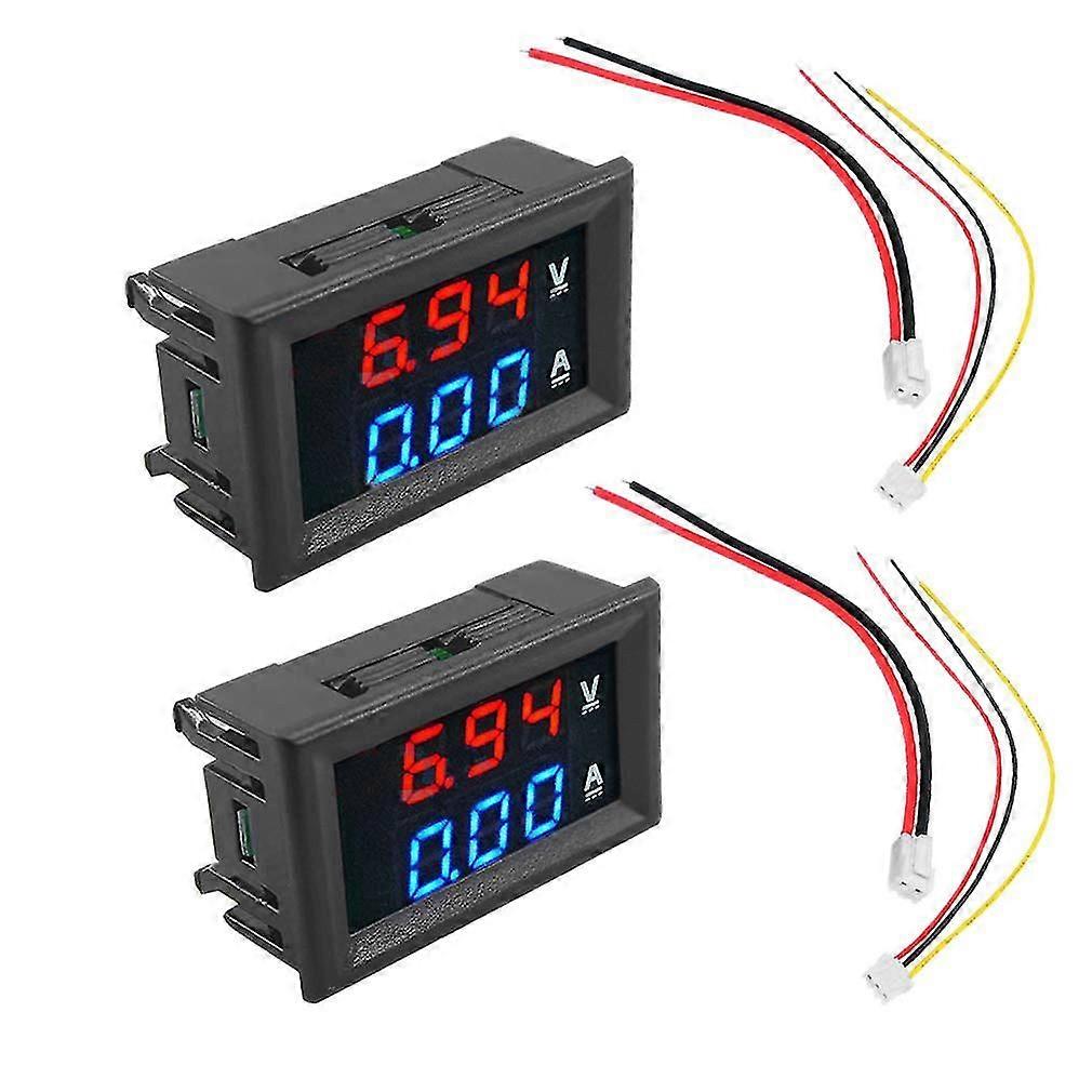 2stk Digital Voltmeter Ammeter Dc 100v 10a Amp Spenning Strøm Meter Tester Blue + Red Dual Led Dis