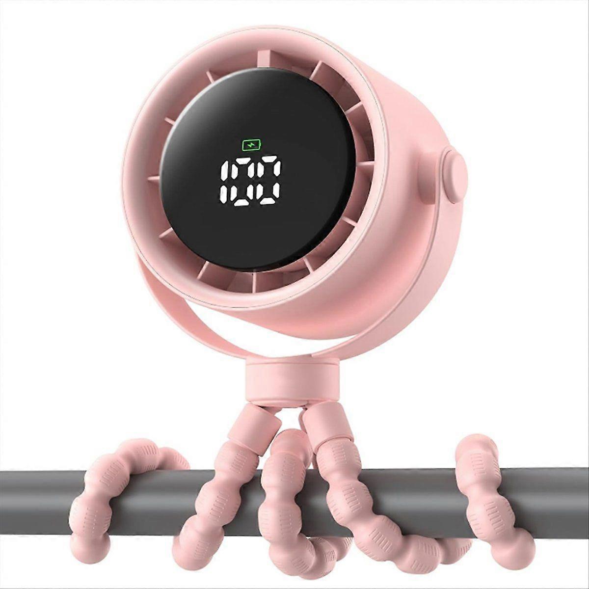 Baby Stroller Fan, Rechargeable Portable Clip on Fan LED Display, 360Rotate Personal Cooling Fans