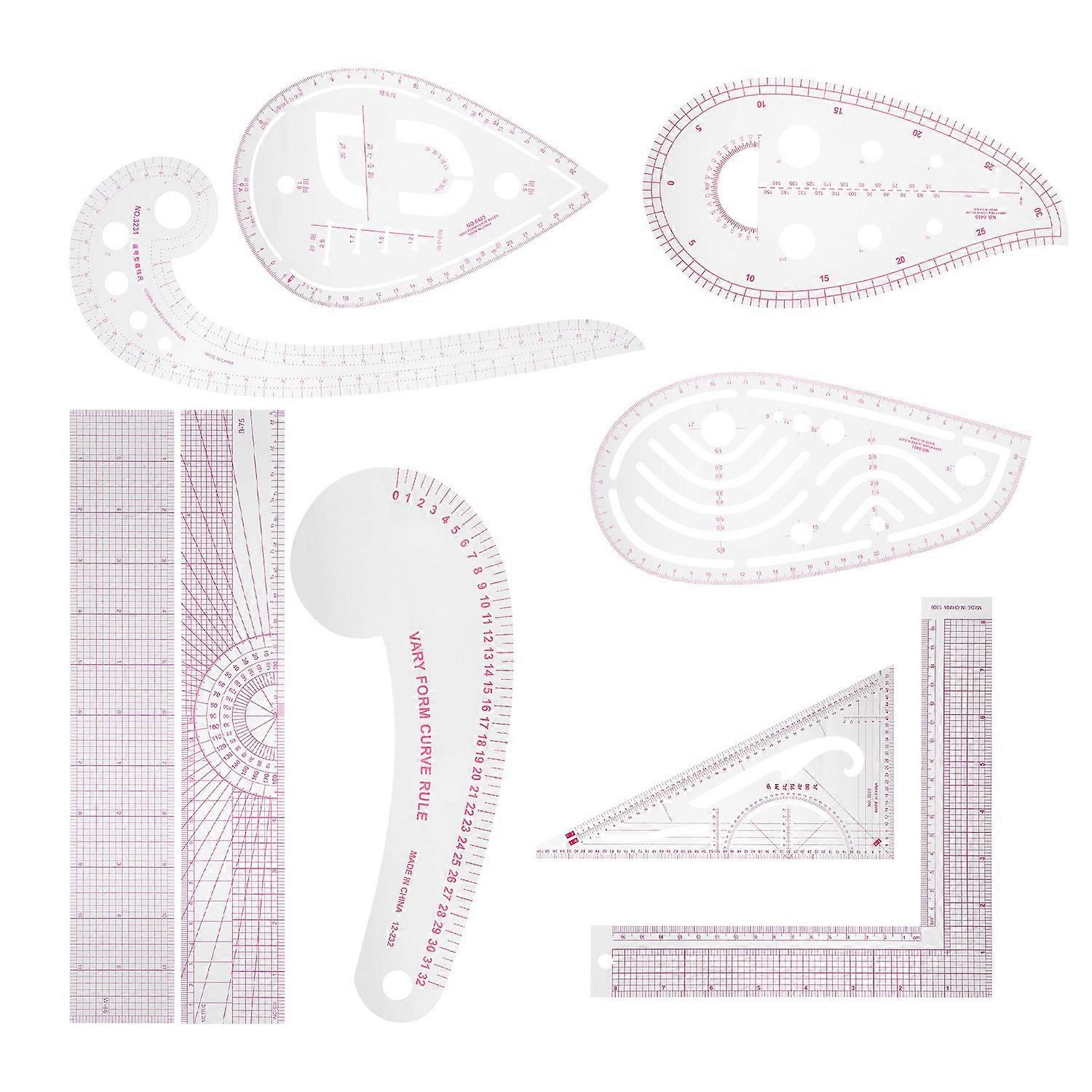 9pcs MultiPurpose Clothing Ruler Set Cutting Curve Shaped Straightedge Sewing Tailor Drawing Templat