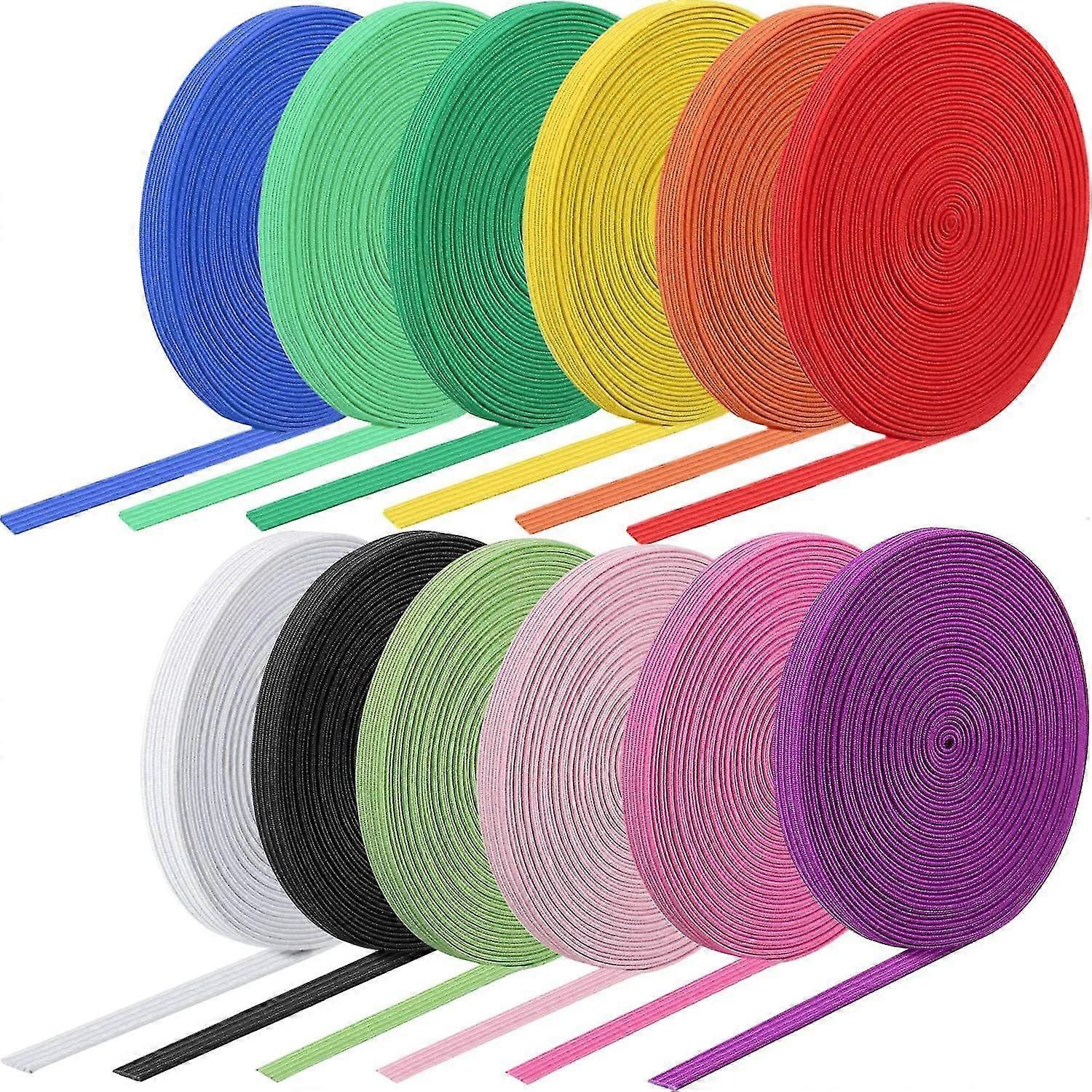 12 Rolls Colored Elastic Bands Fold Over Elastic Rope Elastic Cord Heavy Stretch Strap Elasticity Knit Flat Elastic Band For Sewing Crafts Diy, Bedspr
