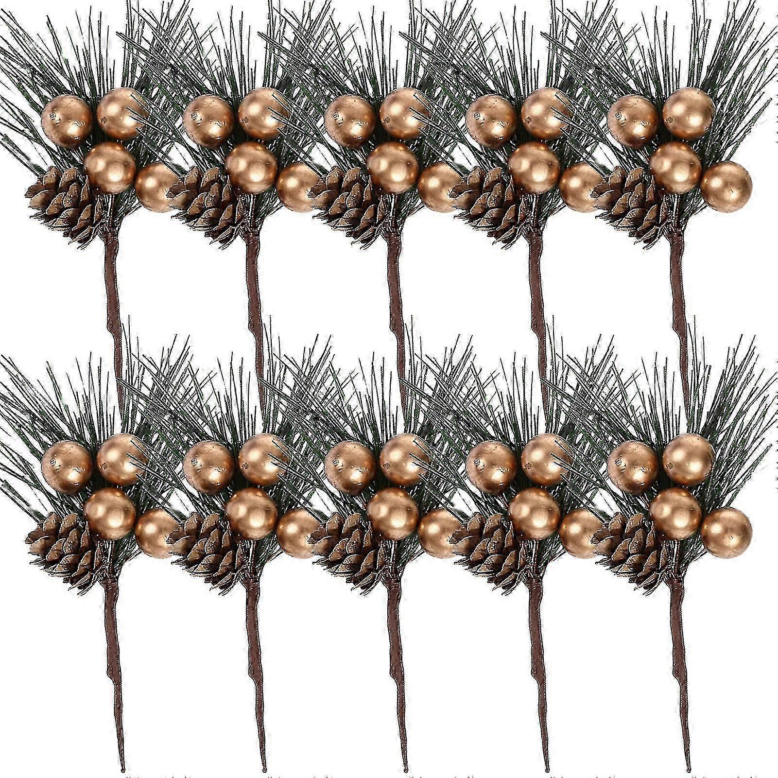 10pcs Artificial Pine Branches With Berries & Pine Cones Christmas Decoration Make Yourself Crafts Christmas Advent Wreath Decorative Accessories For