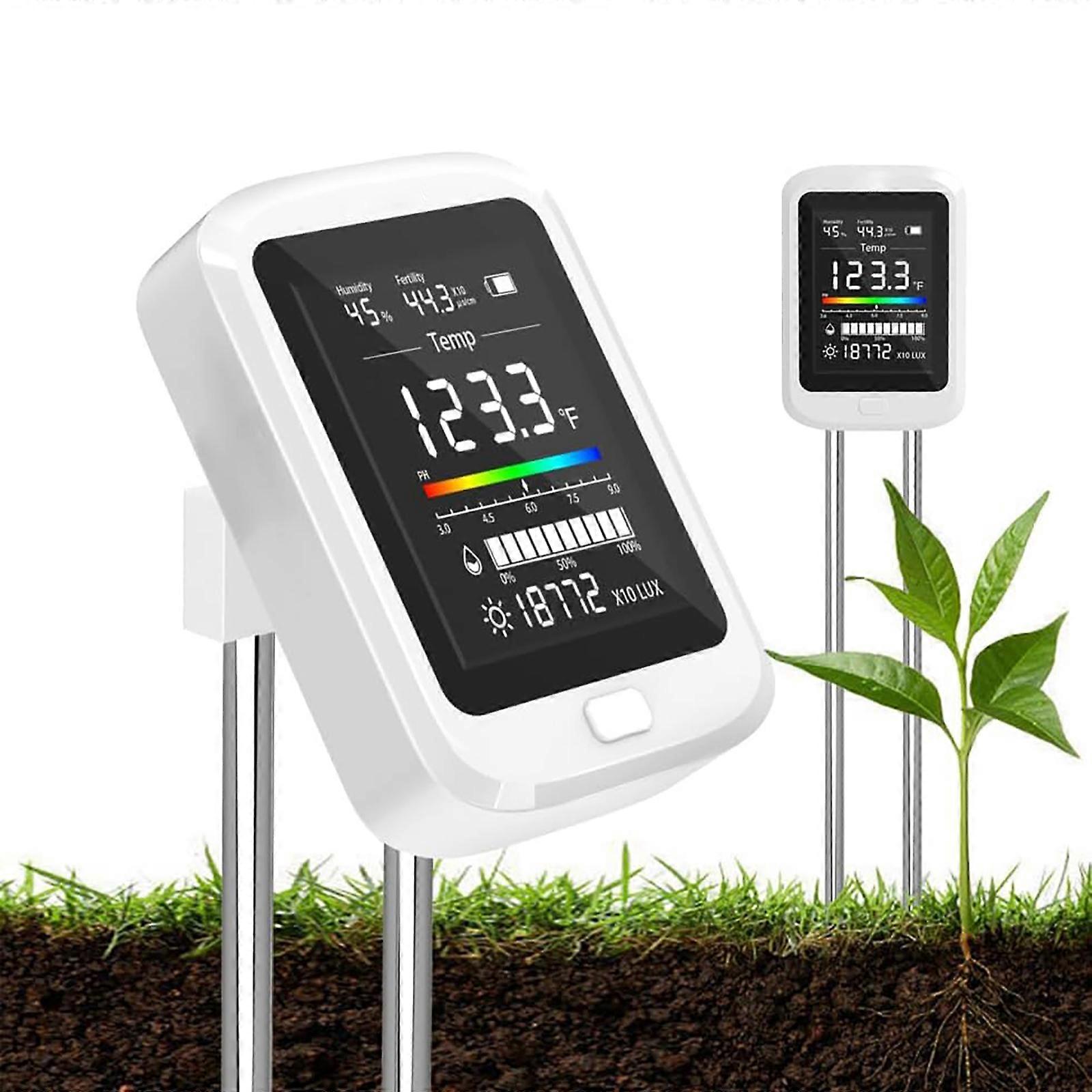 6-in-1 Soil Test Kit, Rechargeable Digital pH Meter/Temperature/Sunlight Meter