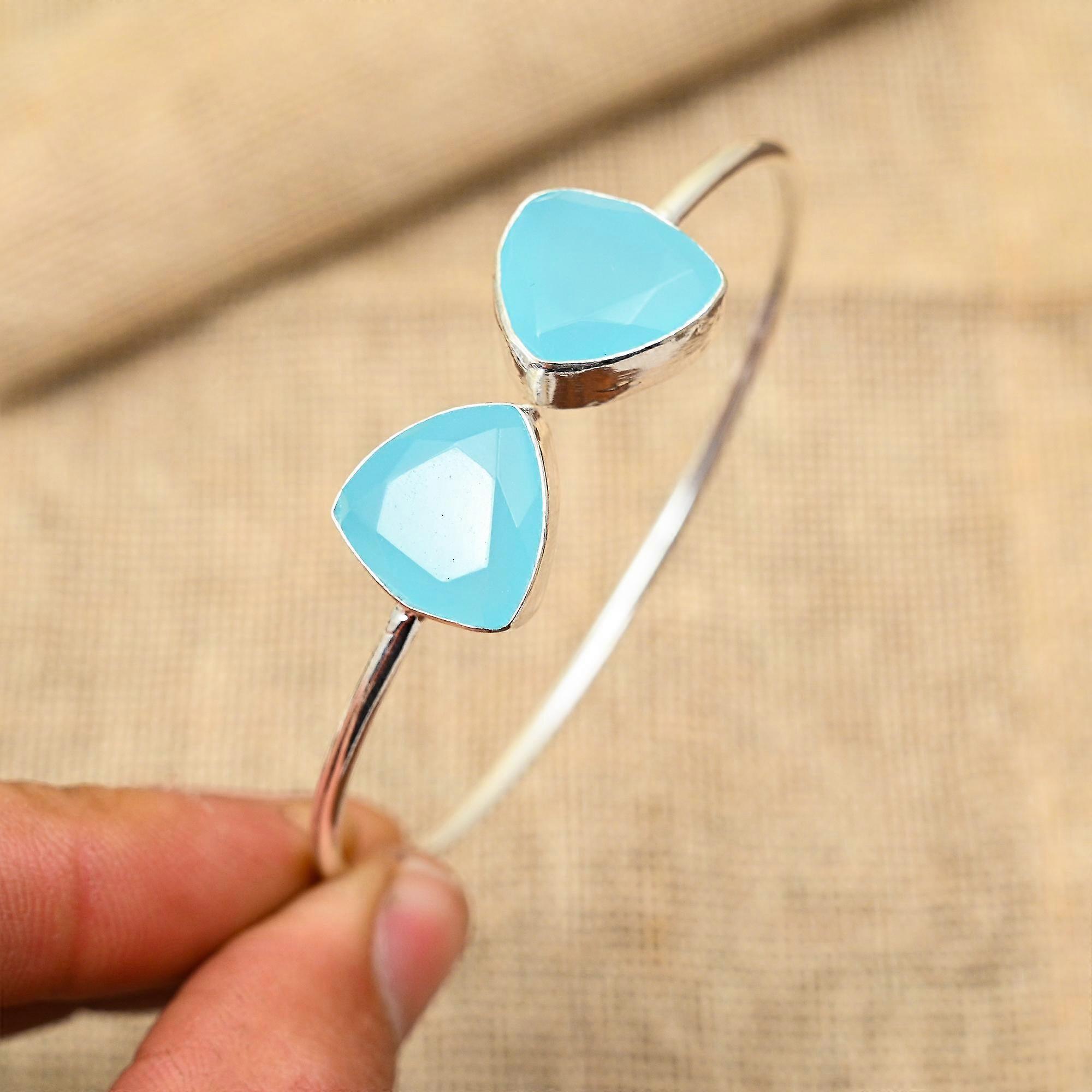 Brățări din argint 925 lucrate manual, cu pietre prețioase albastre calcedonie, fermecătoare, pentru femei