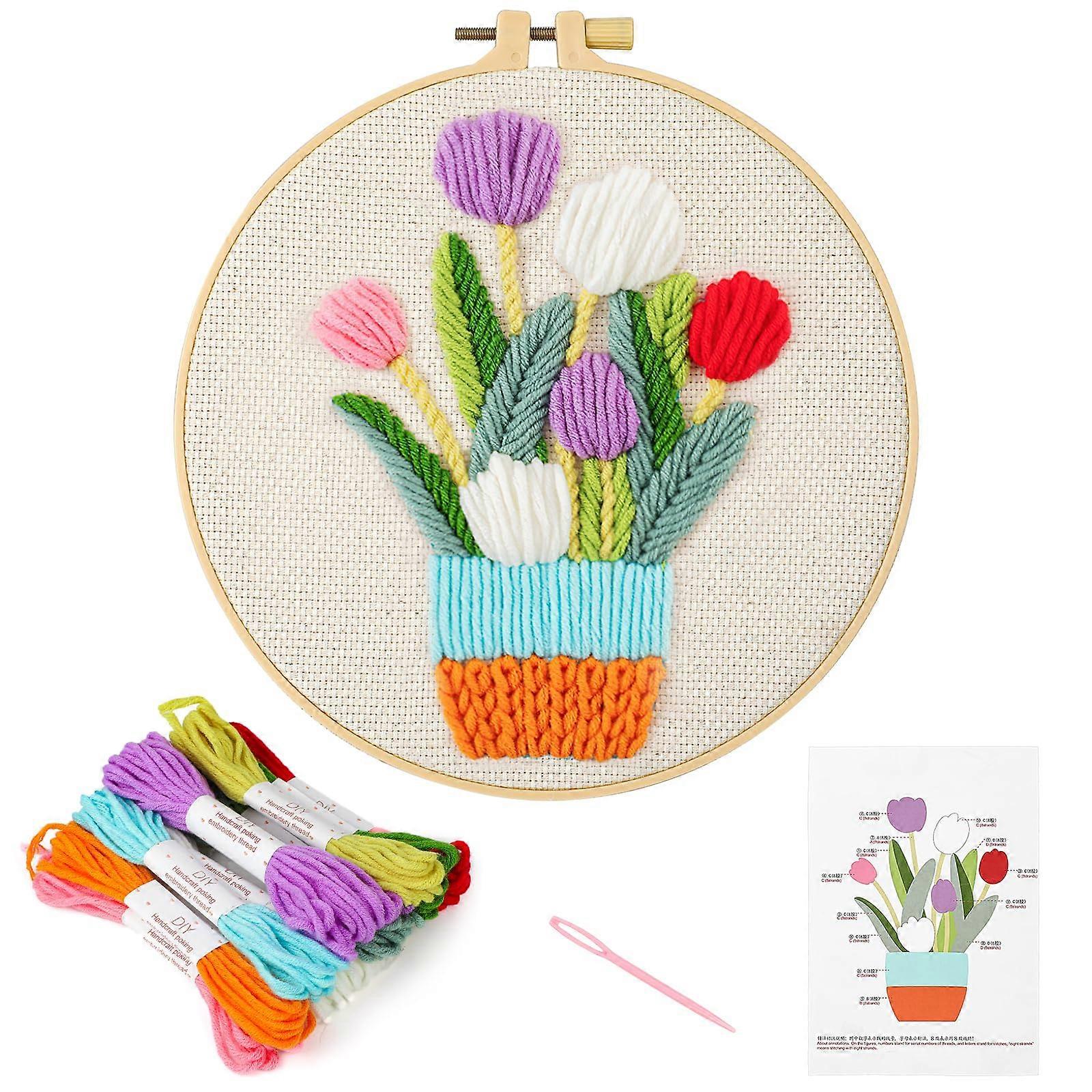 Punch Needle Embroidery Kit with Hoop and Threads for Beginners and Kids DIY 3D Cross Stitch