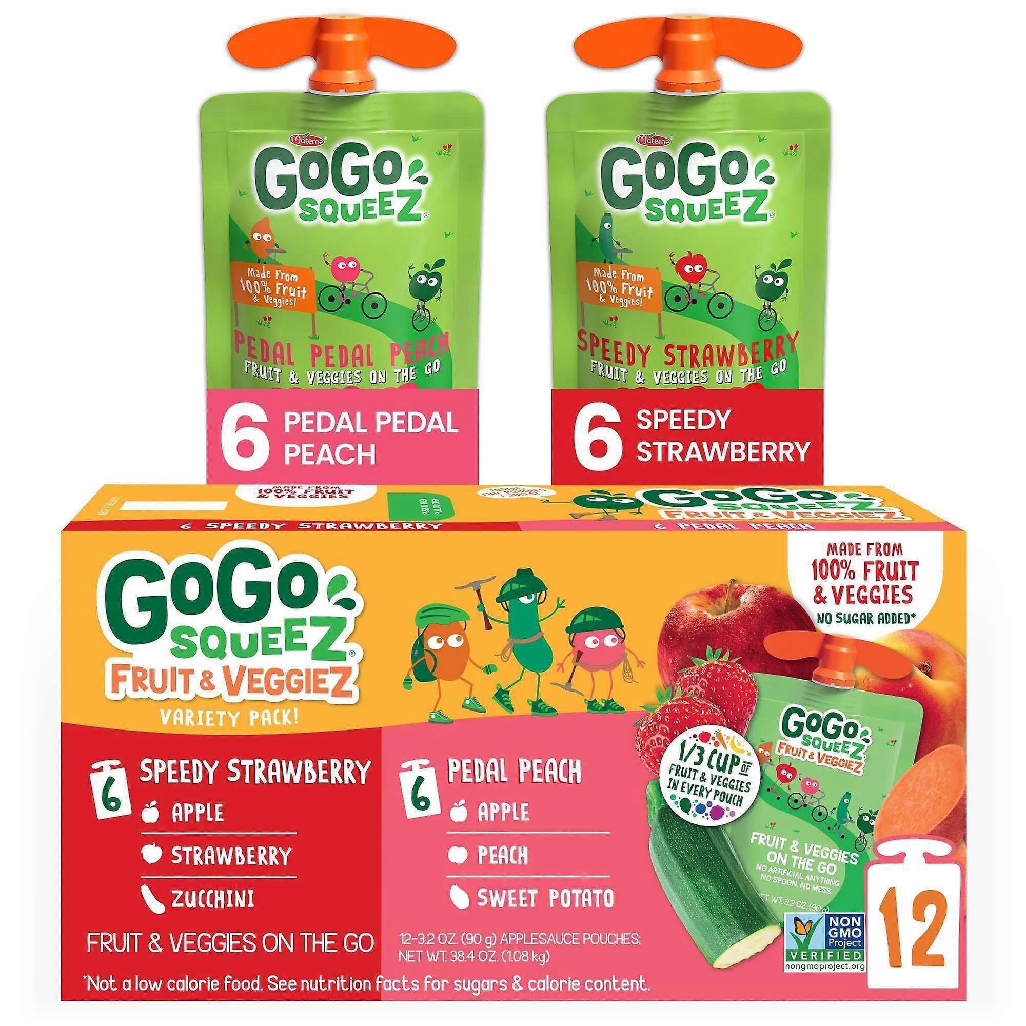 Gogo Squeez Frukt & Veggiez On The Go Eplemos, Sort Fersken/jordbær, 12 Ea
