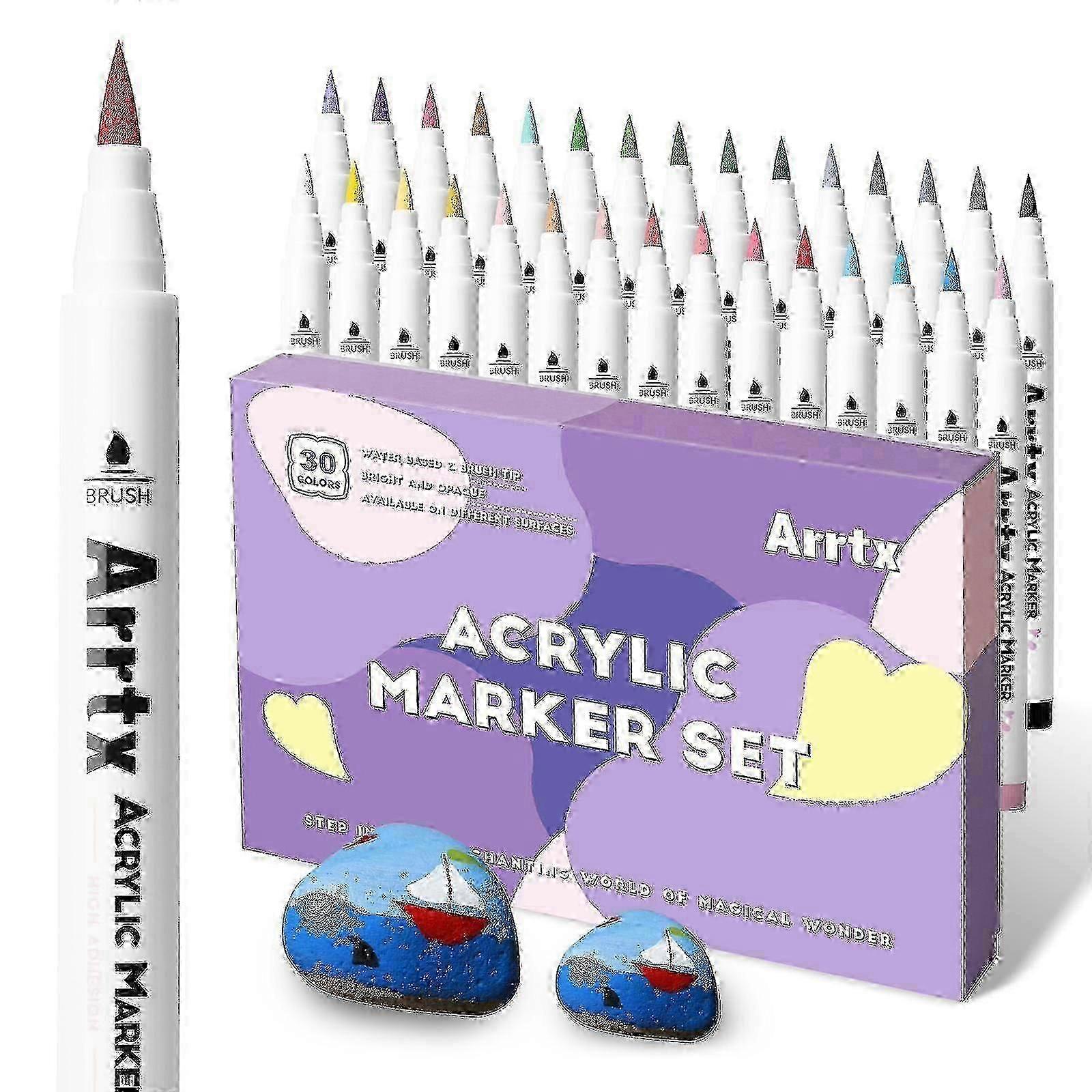 2025 Arrtx 30/32 ألوان أكريليك الطلاء علامة فرشاة تلميح الأقلام لحجر الصخور السيراميك الخزف القدح الخشب قماش أقلام الوسم - علامات الفن -