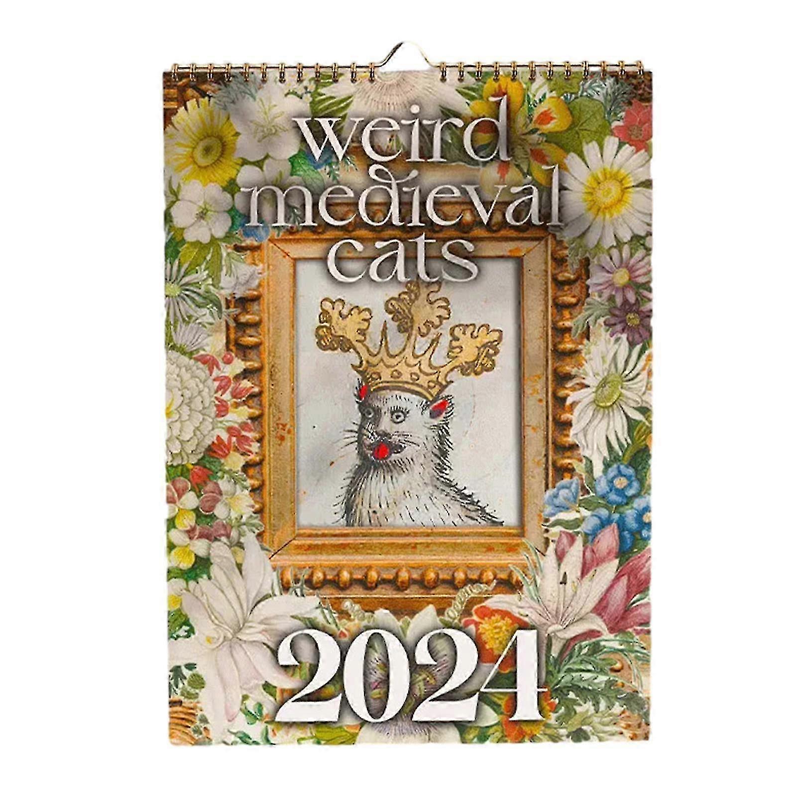 Medieval Cat Pattern Desktop Calendar Future Planning Table Calendar for Living Room