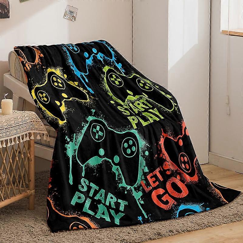 Super soft flannel blanket Cozy Warm family blanket Game handle patterned sofa blanket