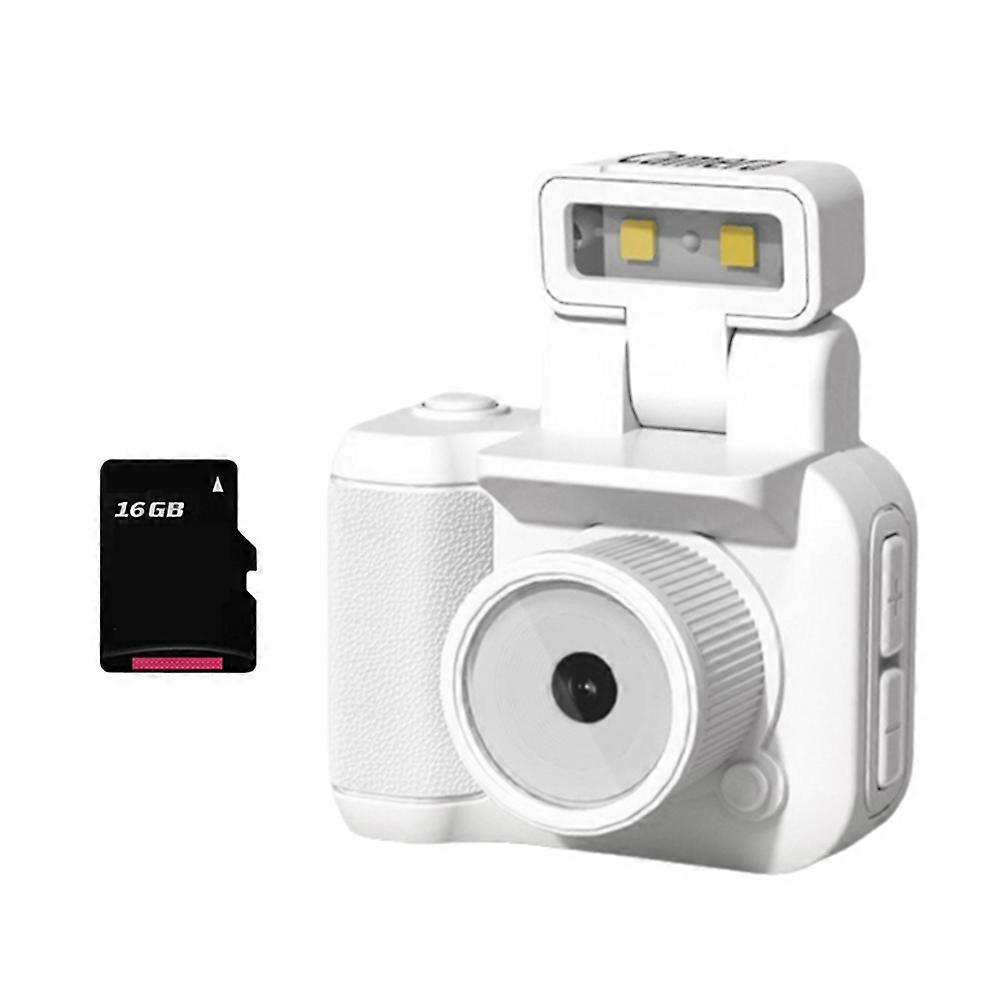 Mini SLR Style Camera Cmos 16GB with Flash Light & Charging Dock Portable Video Recorder DV 1080P with LCD Screen White