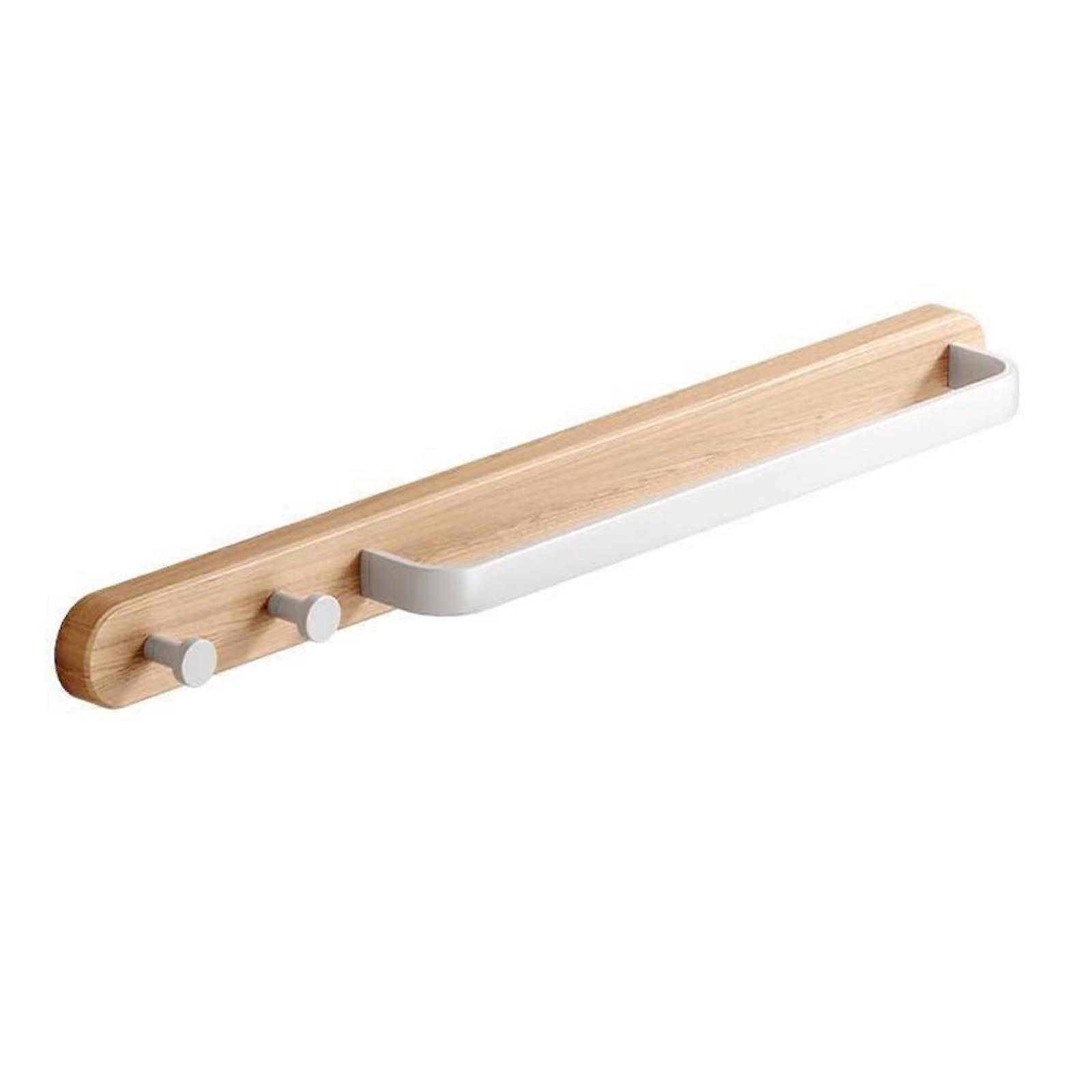 Wall Mounted Solid Wood Towel Rack with Single Hook for Bathroom or WC, 48cm White, 68cm Rustic Log Style