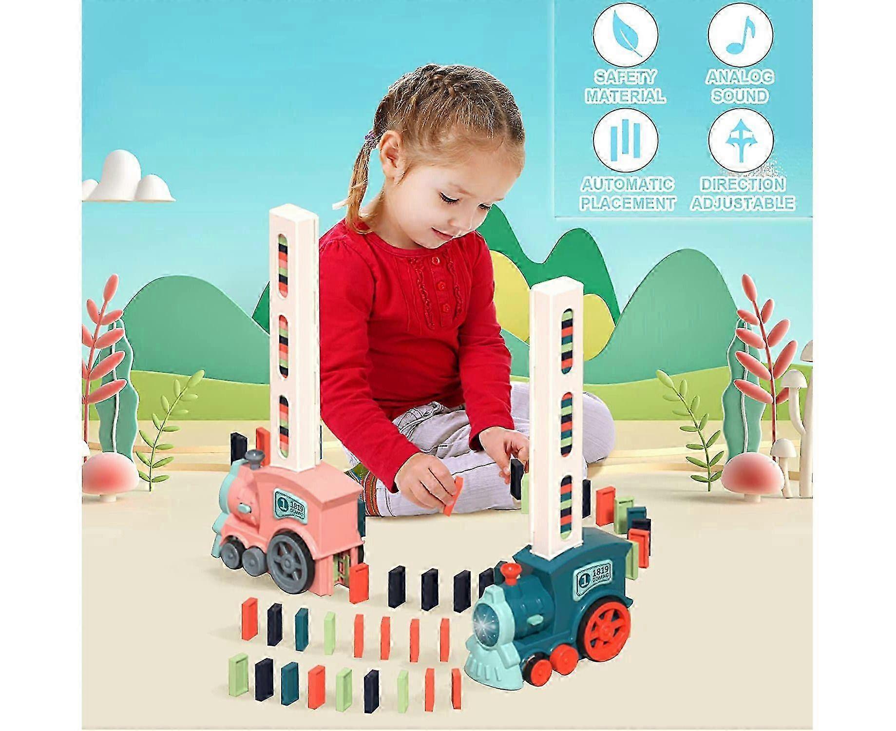 Domino Train Blocks Set Building And Stacking Toy Creatives Toys Domino Train Blocks Set For KidsBlue