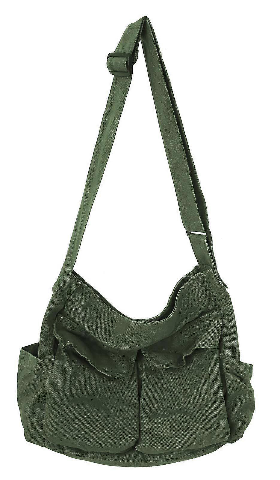 النساء الرجال حقيبة كتف كروسبودي حقيبة هوبو كبيرة مع جيوب متعددة قماش رسول حمل حقيبة للنساء والرجال الأخضر