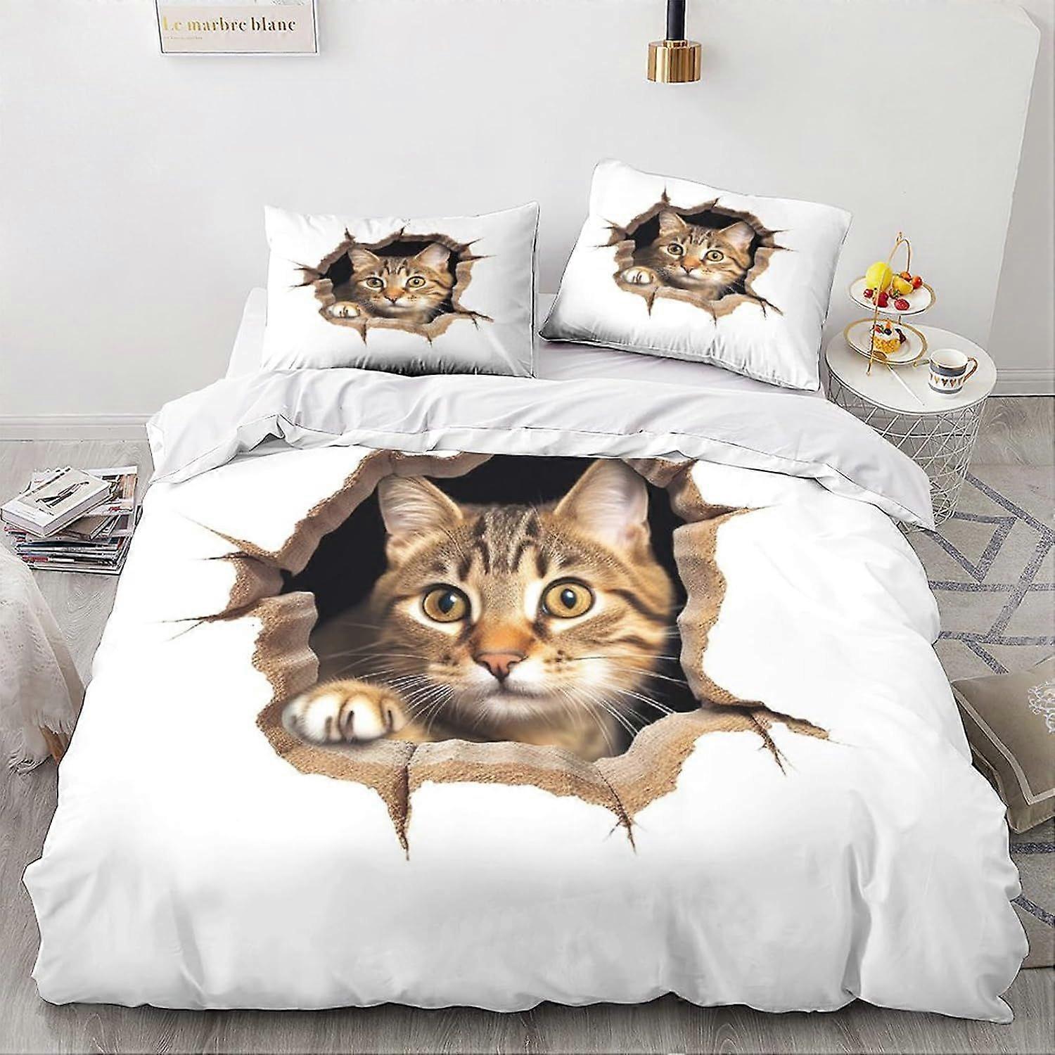 مجموعة غطاء لحاف القط LikeEj مجموعة مفروشات كيتي لطيف 3 قطع ، ستوكات ناعمة 3D نمط غطاء لحاف إغلاق سحاب مع أكياس وسادة